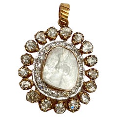 Classic large Uncut diamond brilliant and rose cut diamonds solid gold pendant