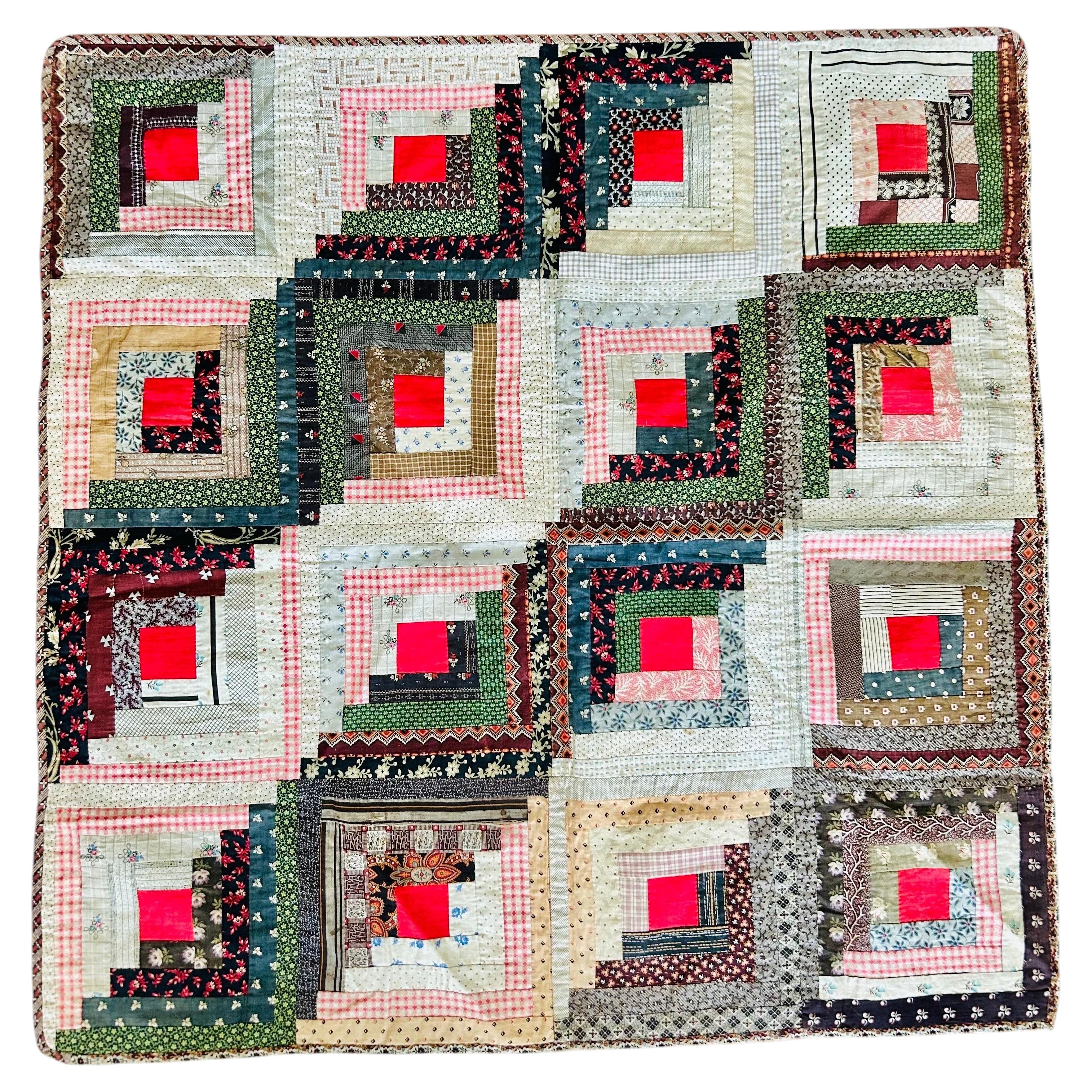 Classic Late 19th-Century American Log Cabin Crib Quilt For Sale