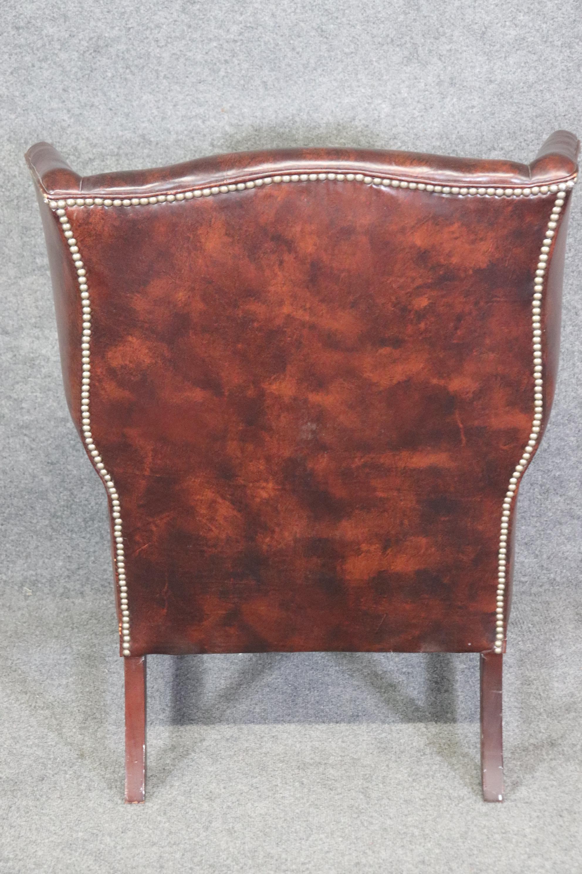 American Classic Leather Antique Patinated Brown Genuine Leather Chippendale Armchair