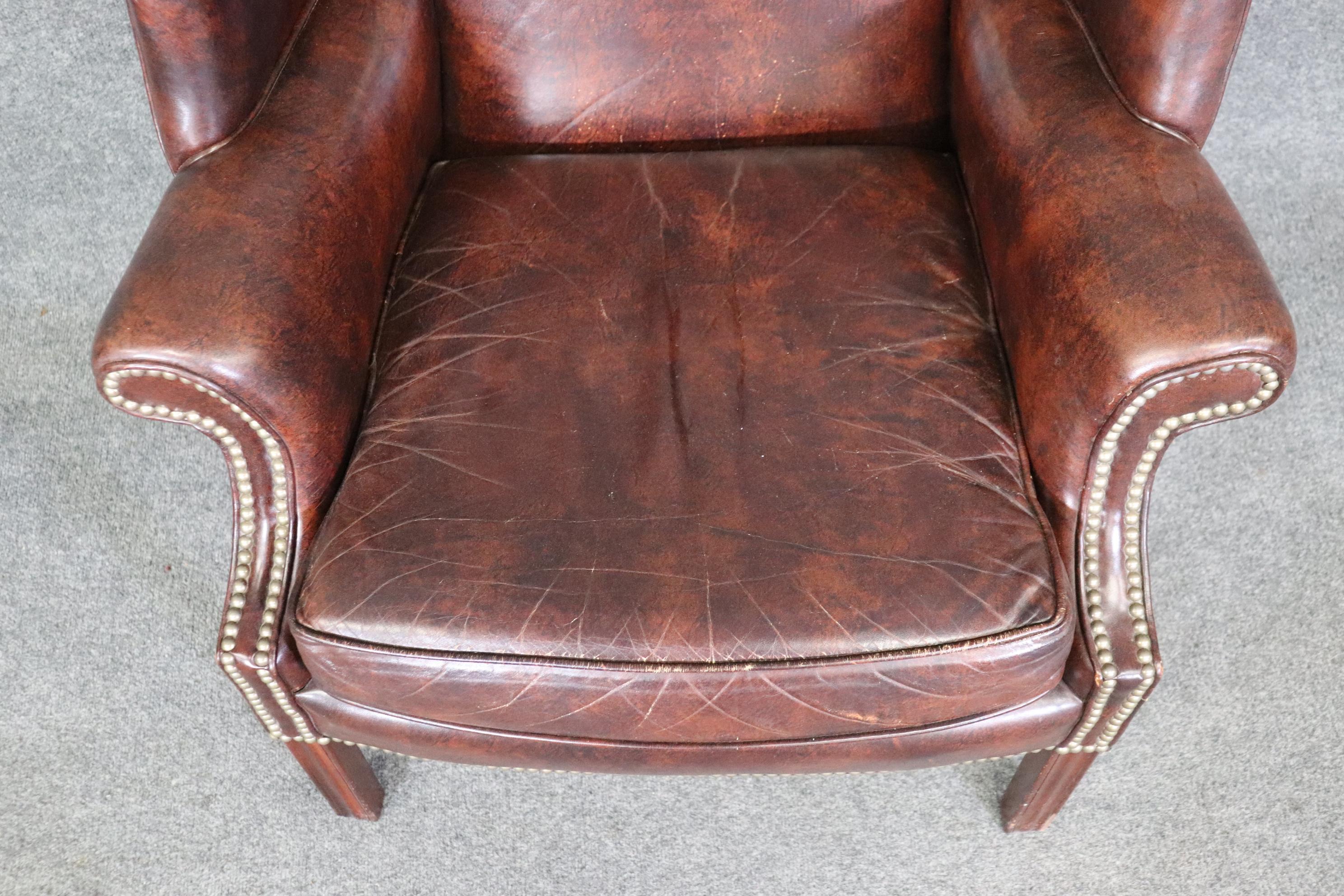 Classic Leather Antique Patinated Brown Genuine Leather Chippendale Armchair 1