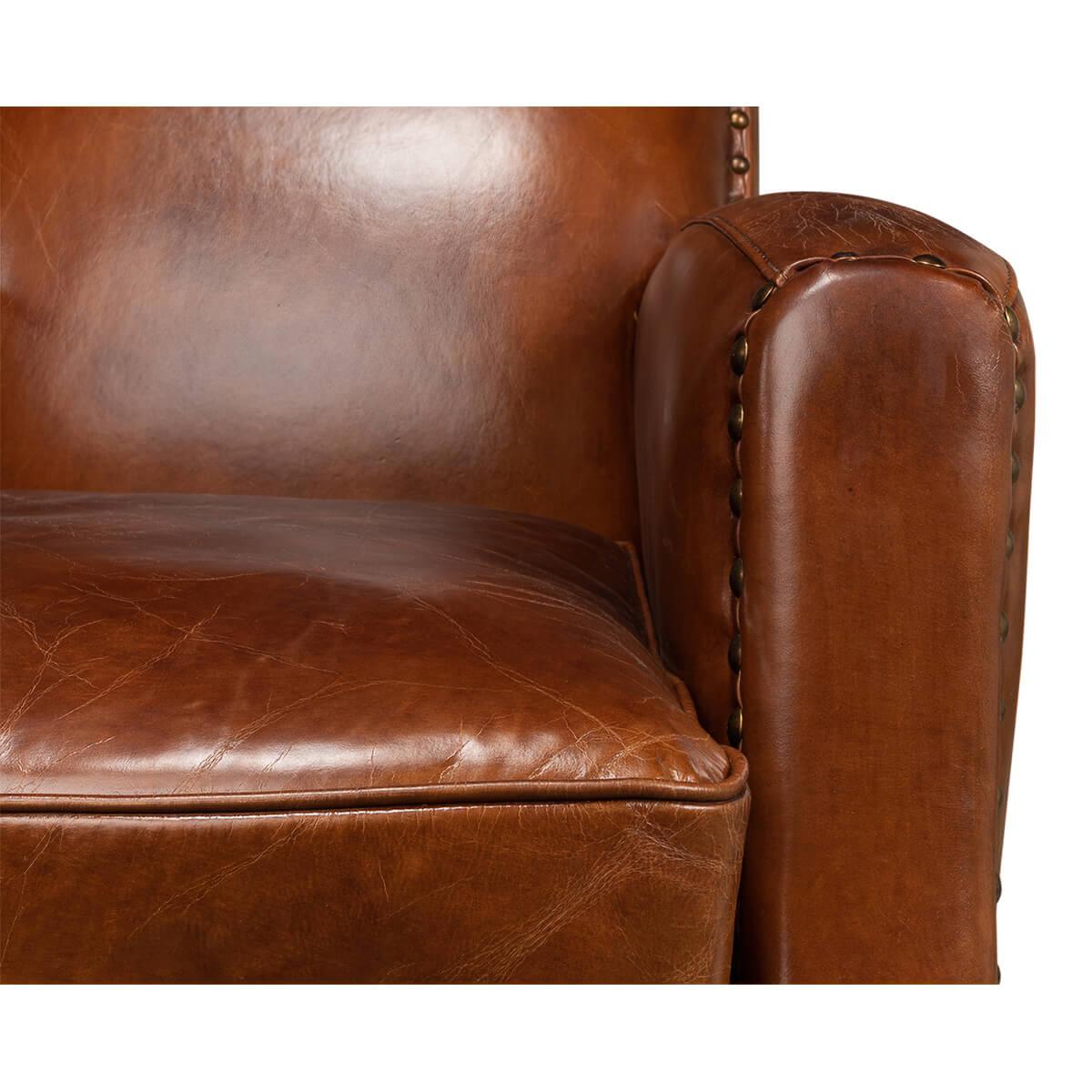 Asian Classic Leather Armchair For Sale
