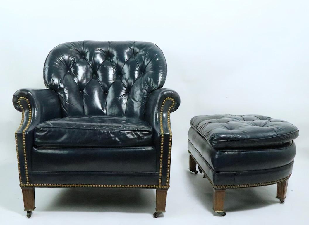 American Classical Classic Leather Club Chair and Ottoman by Hancock and Moore