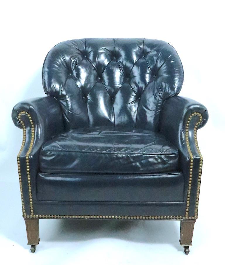 20th Century Classic Leather Club Chair and Ottoman by Hancock and Moore