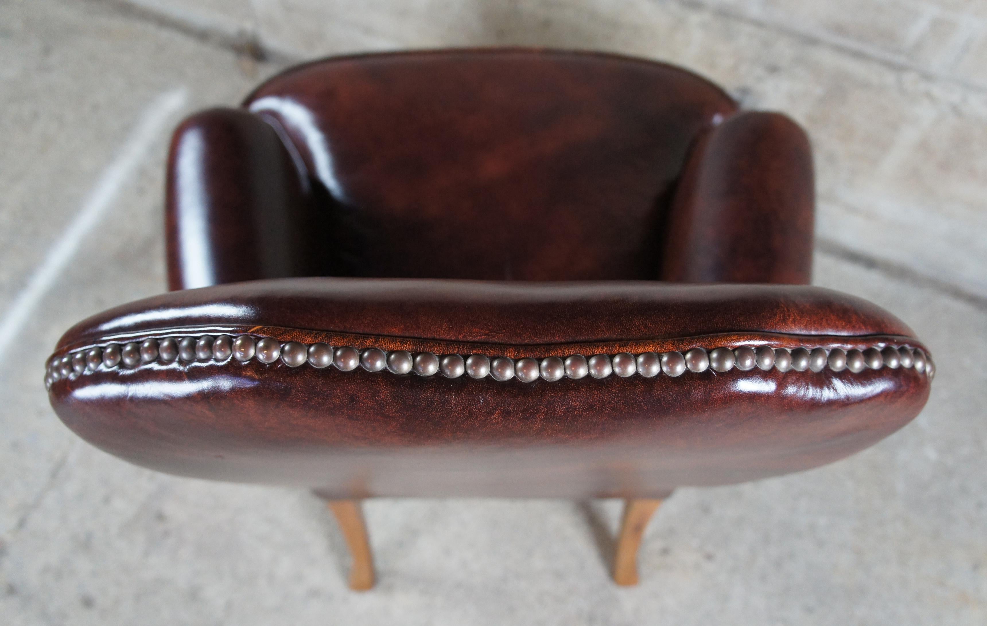 Late 20th Century Classic Leather Mahogany Queen Anne Nailhead Accent Armchair Club Desk Library