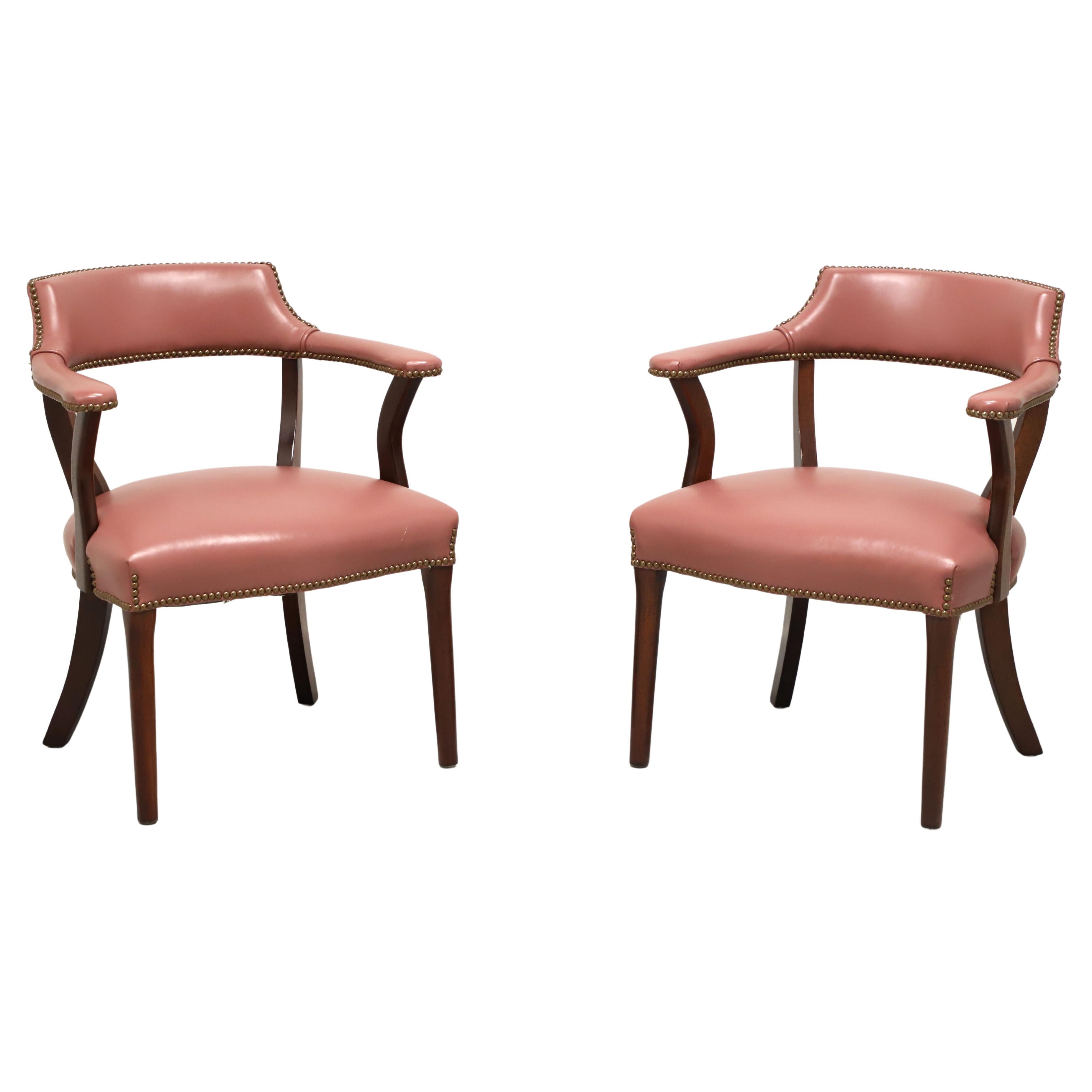 CLASSIC LEATHER Late 20th Century Mauve Leather Game Armchairs - Pair