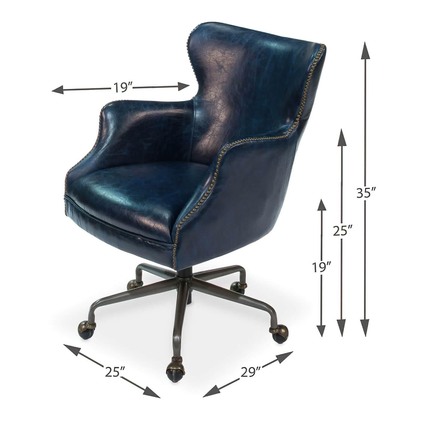 blue leather desk chair