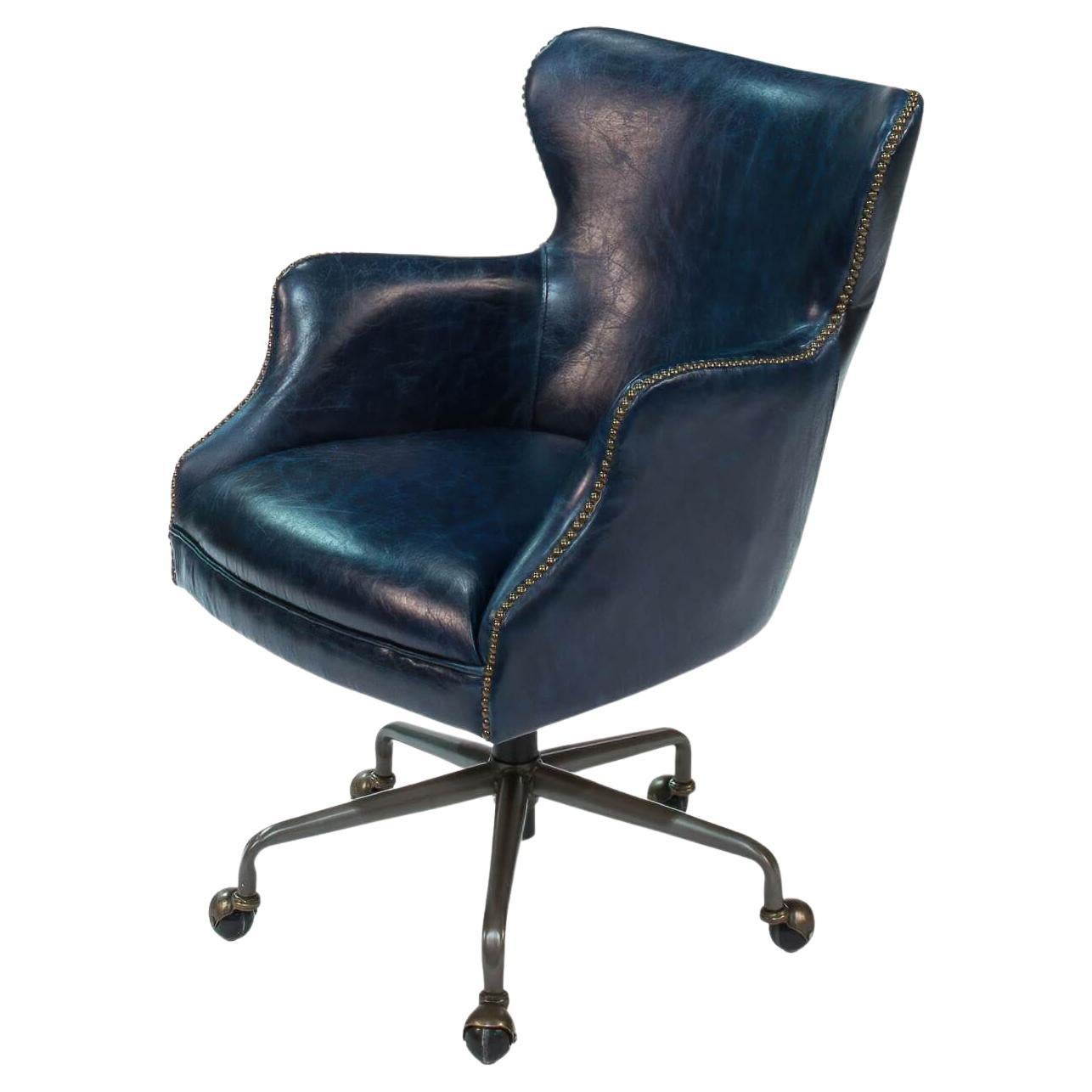 Classic Leather Office Chair, Chateau Blue For Sale