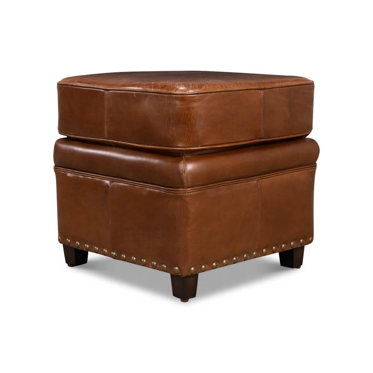 American Classical Classic Leather Ottoman For Sale