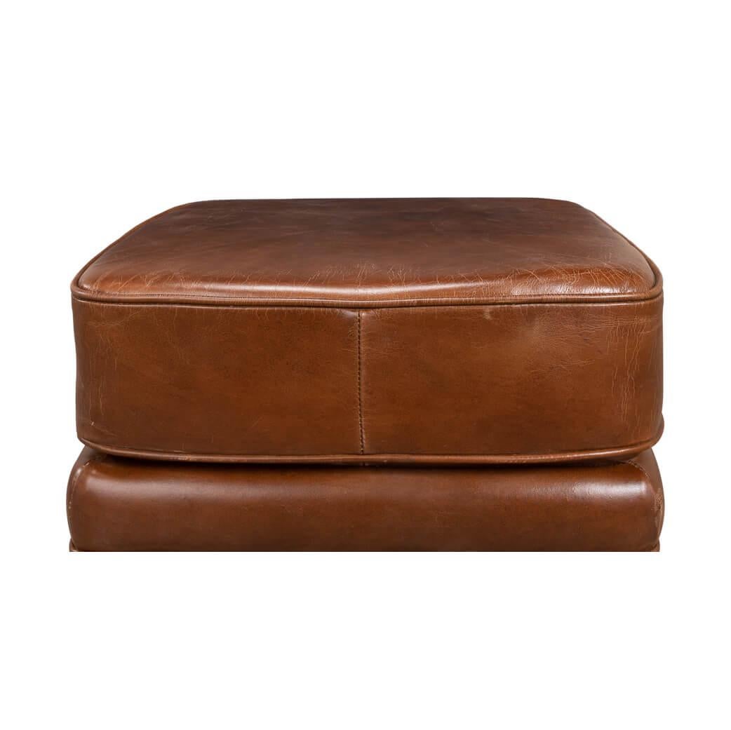 Asian Classic Leather Ottoman For Sale