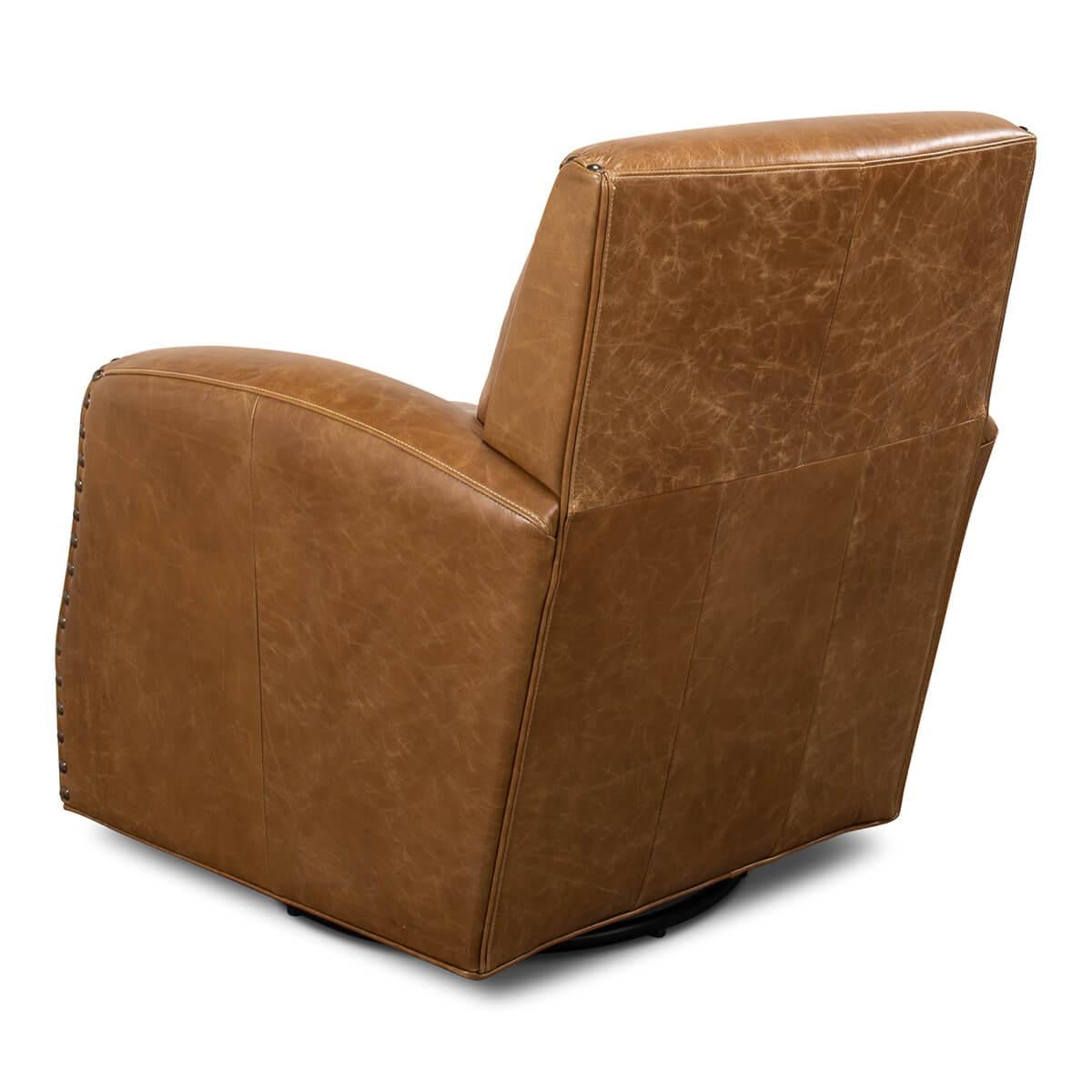 American Classical Classic Leather Swivel Armchair For Sale