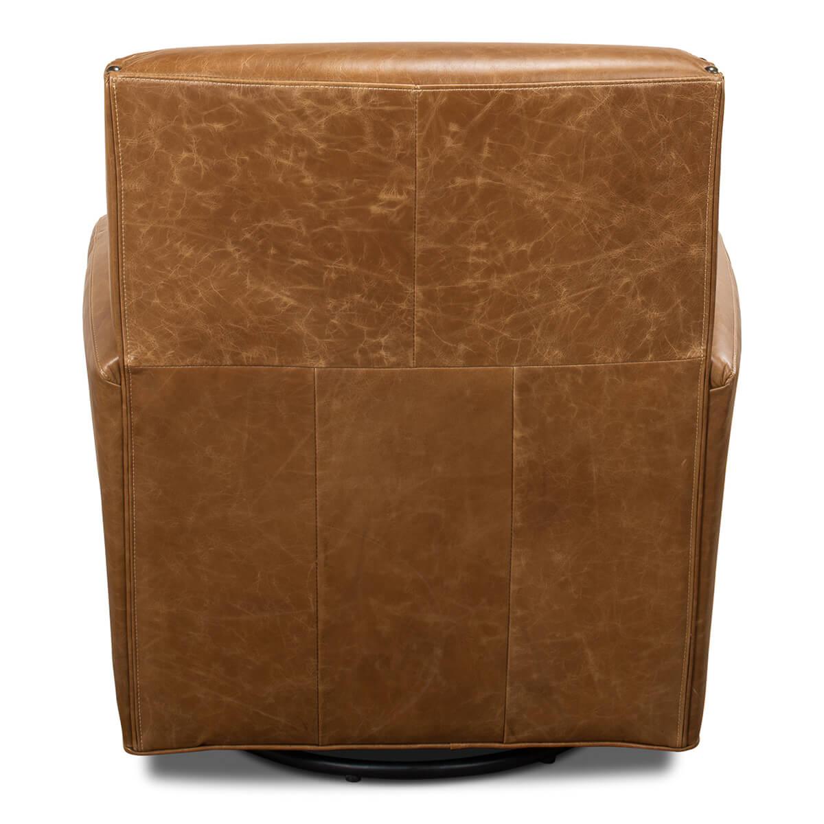 Asian Classic Leather Swivel Armchair For Sale