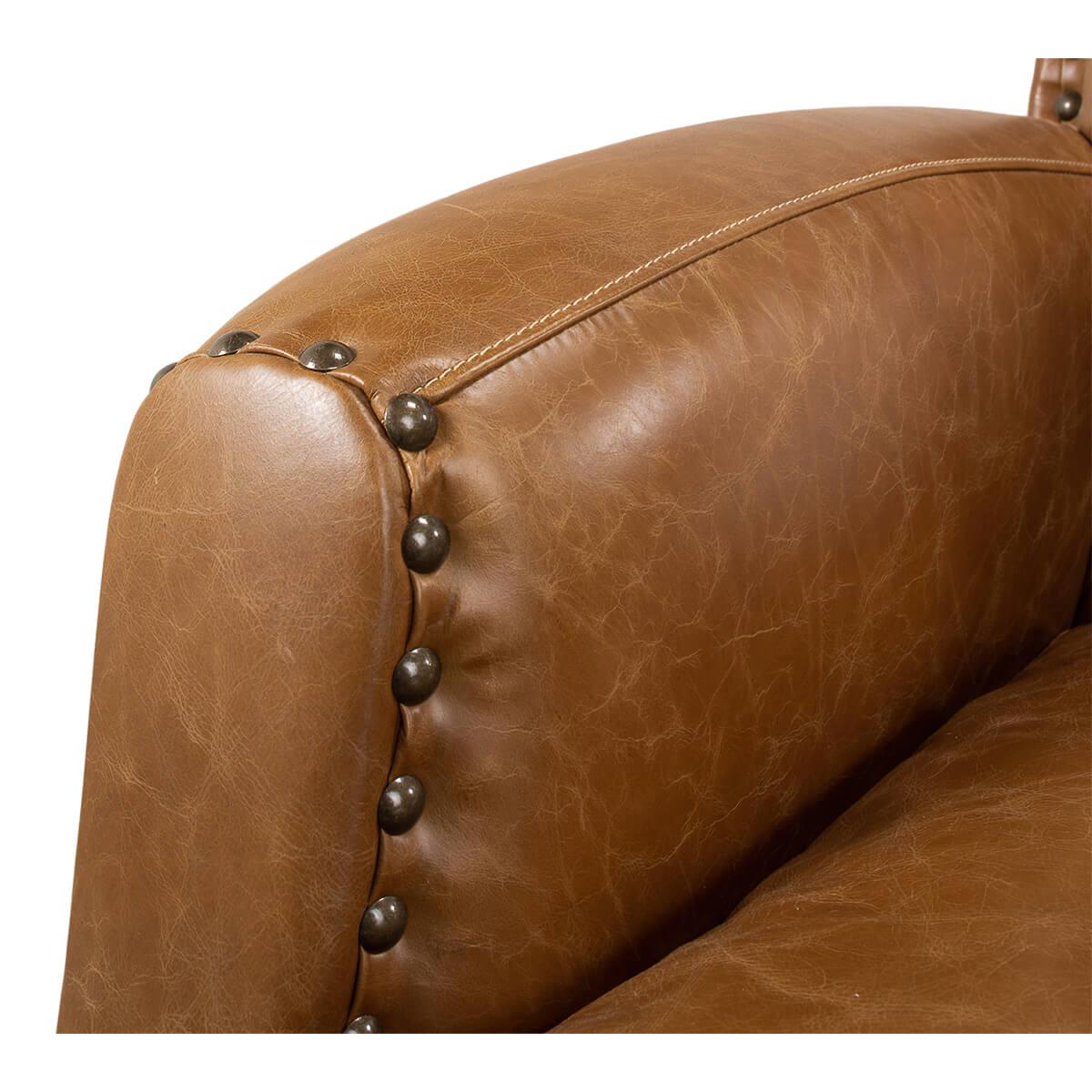 Classic Leather Swivel Armchair In New Condition For Sale In Westwood, NJ