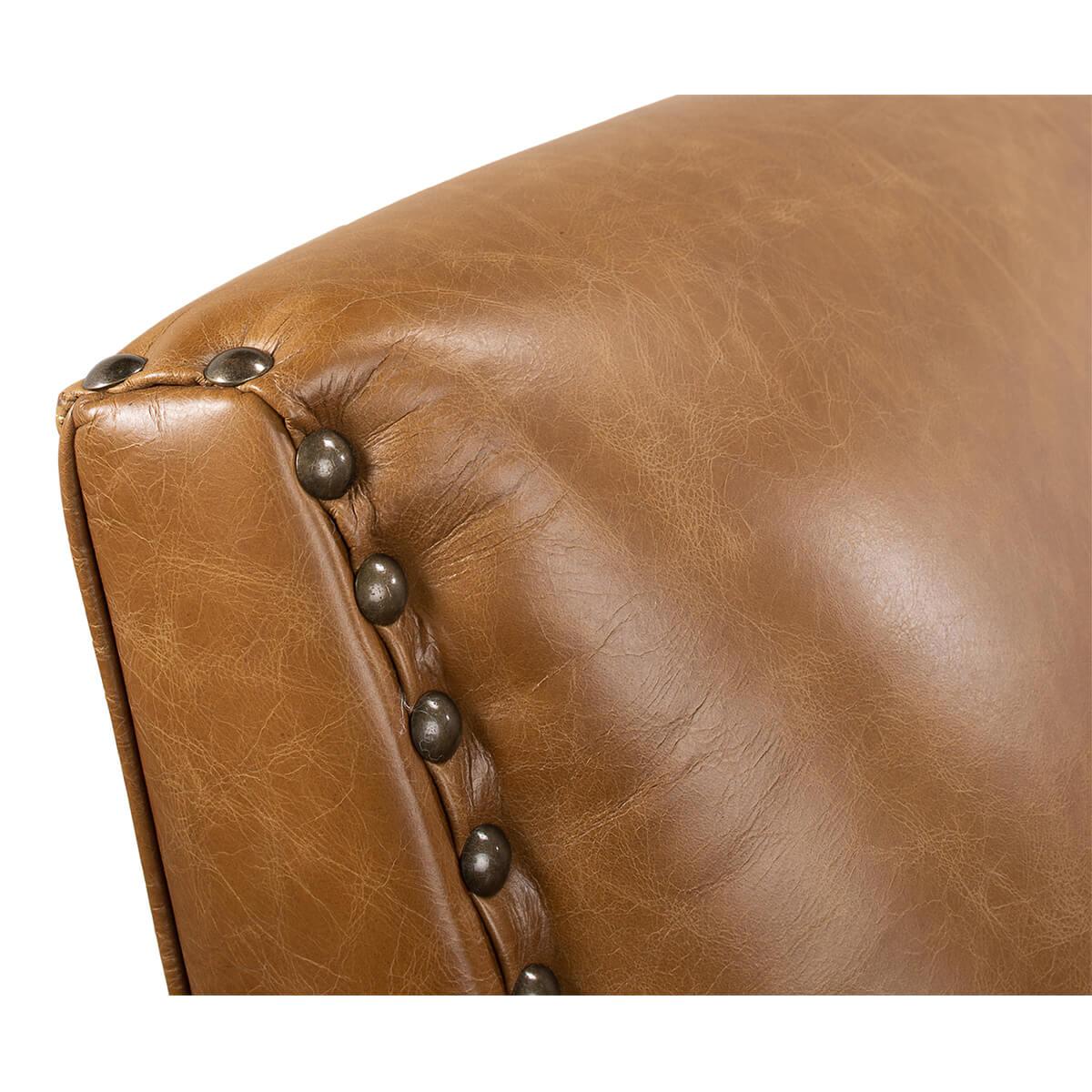 Contemporary Classic Leather Swivel Armchair For Sale