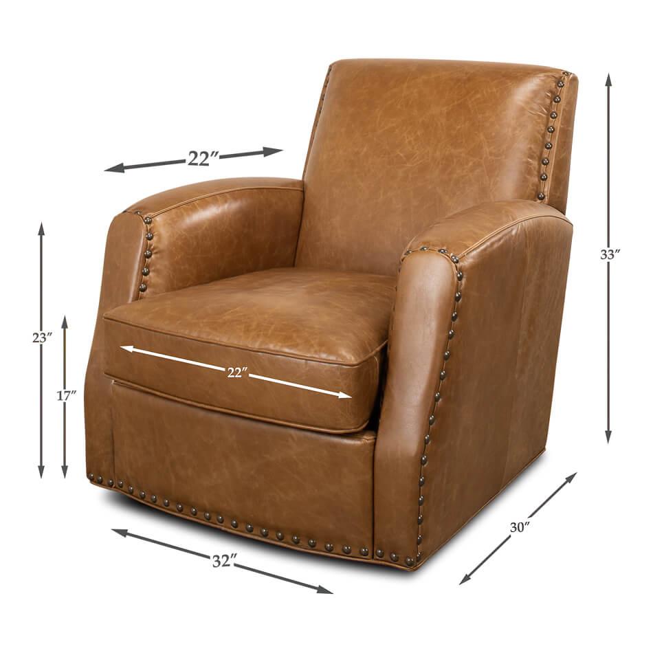 Classic Leather Swivel Armchair For Sale 1