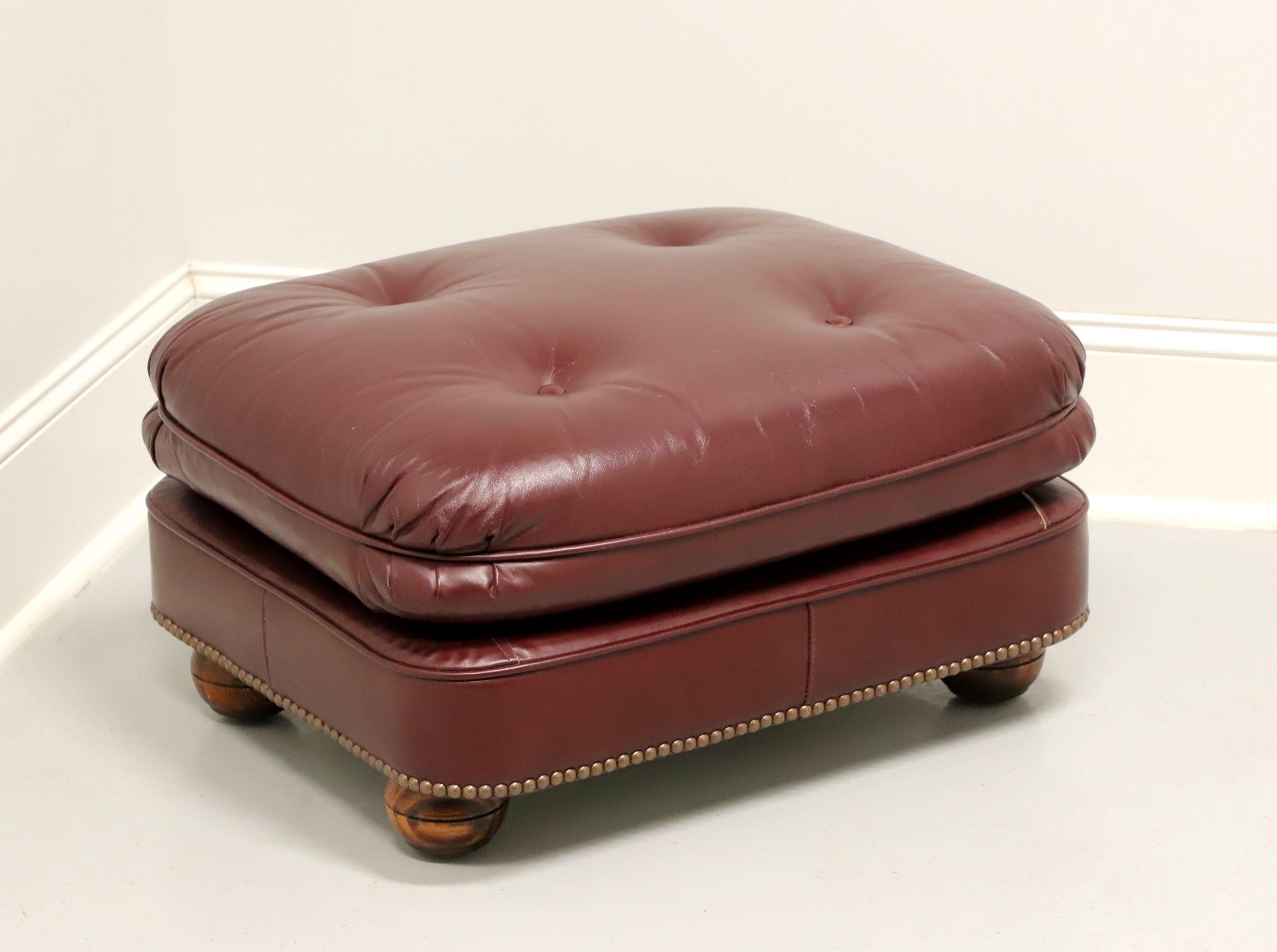 CLASSIC LEATHER Top Grain Burgundy Leather Tufted Lounge Armchair with Ottoman 2