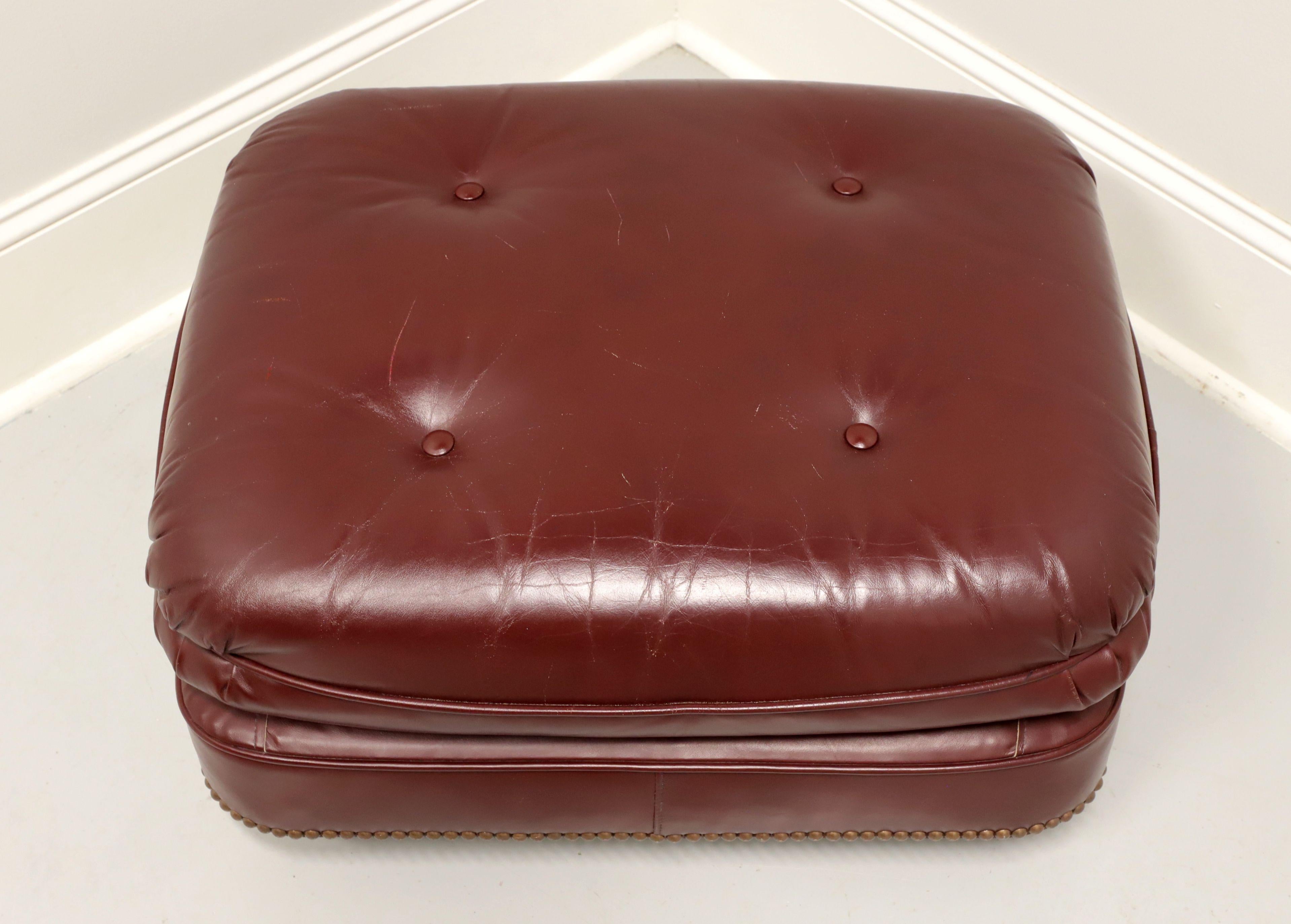 CLASSIC LEATHER Top Grain Burgundy Leather Tufted Lounge Armchair with Ottoman 3
