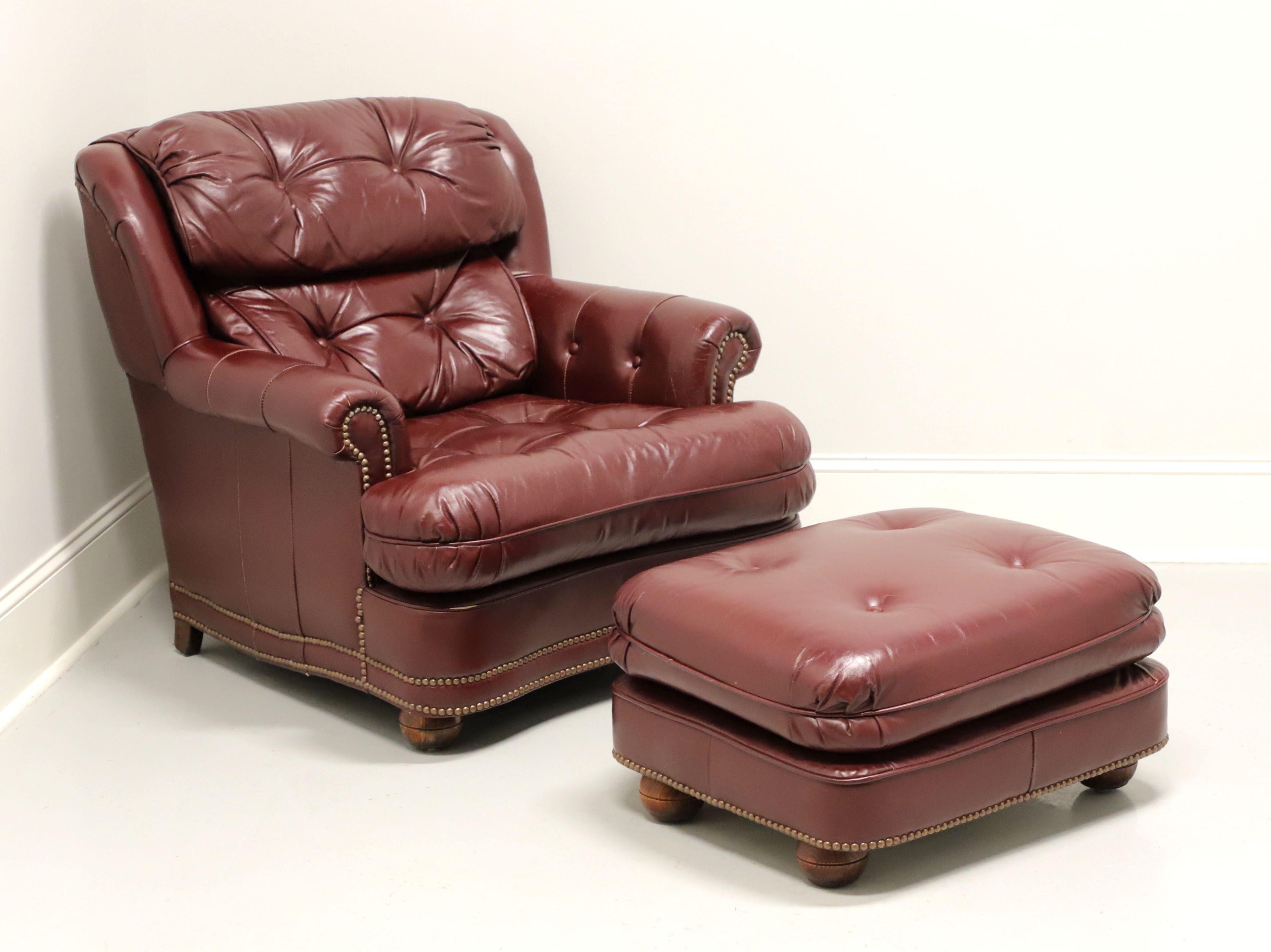 CLASSIC LEATHER Top Grain Burgundy Leather Tufted Lounge Armchair with Ottoman 5