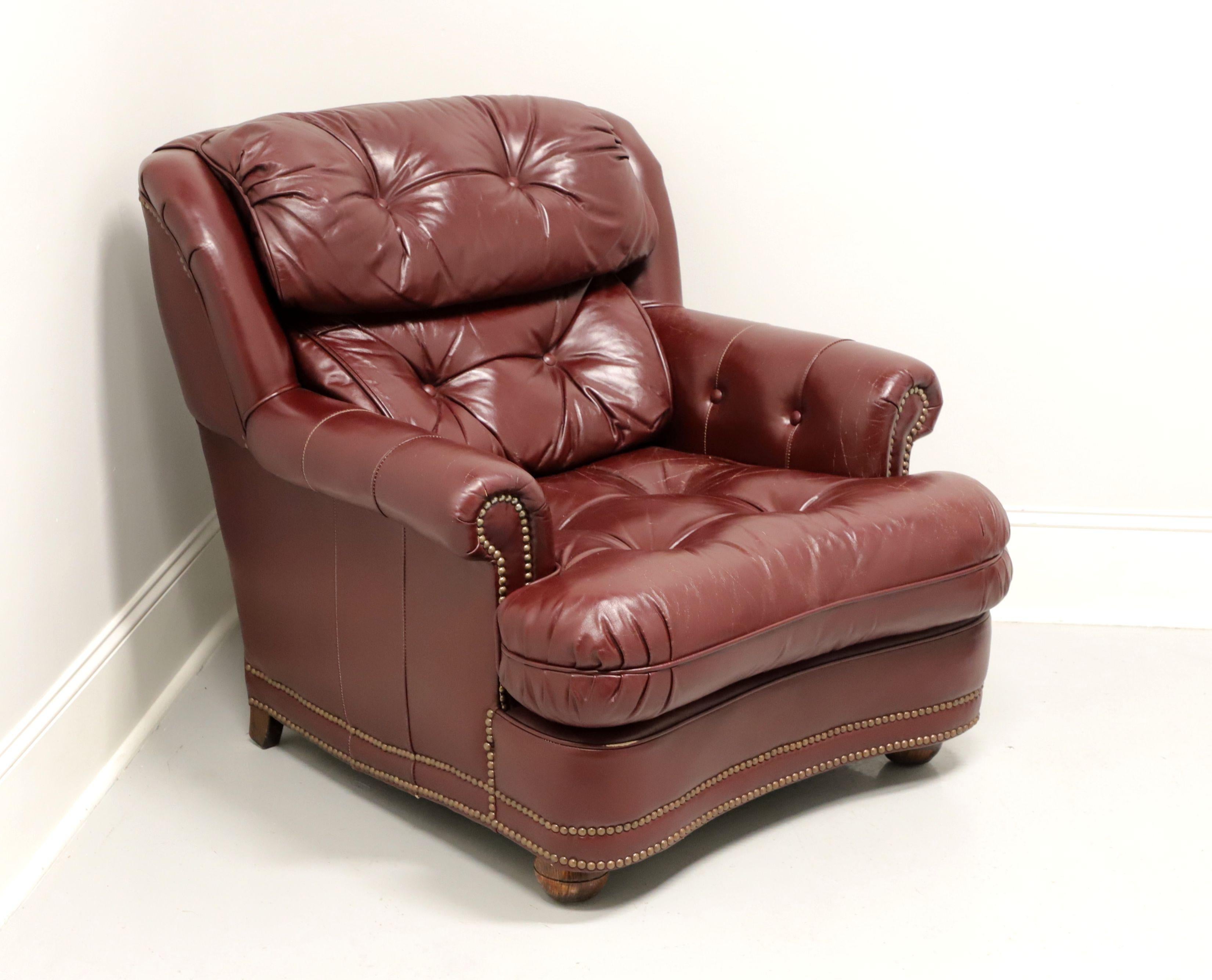 Georgian CLASSIC LEATHER Top Grain Burgundy Leather Tufted Lounge Armchair with Ottoman