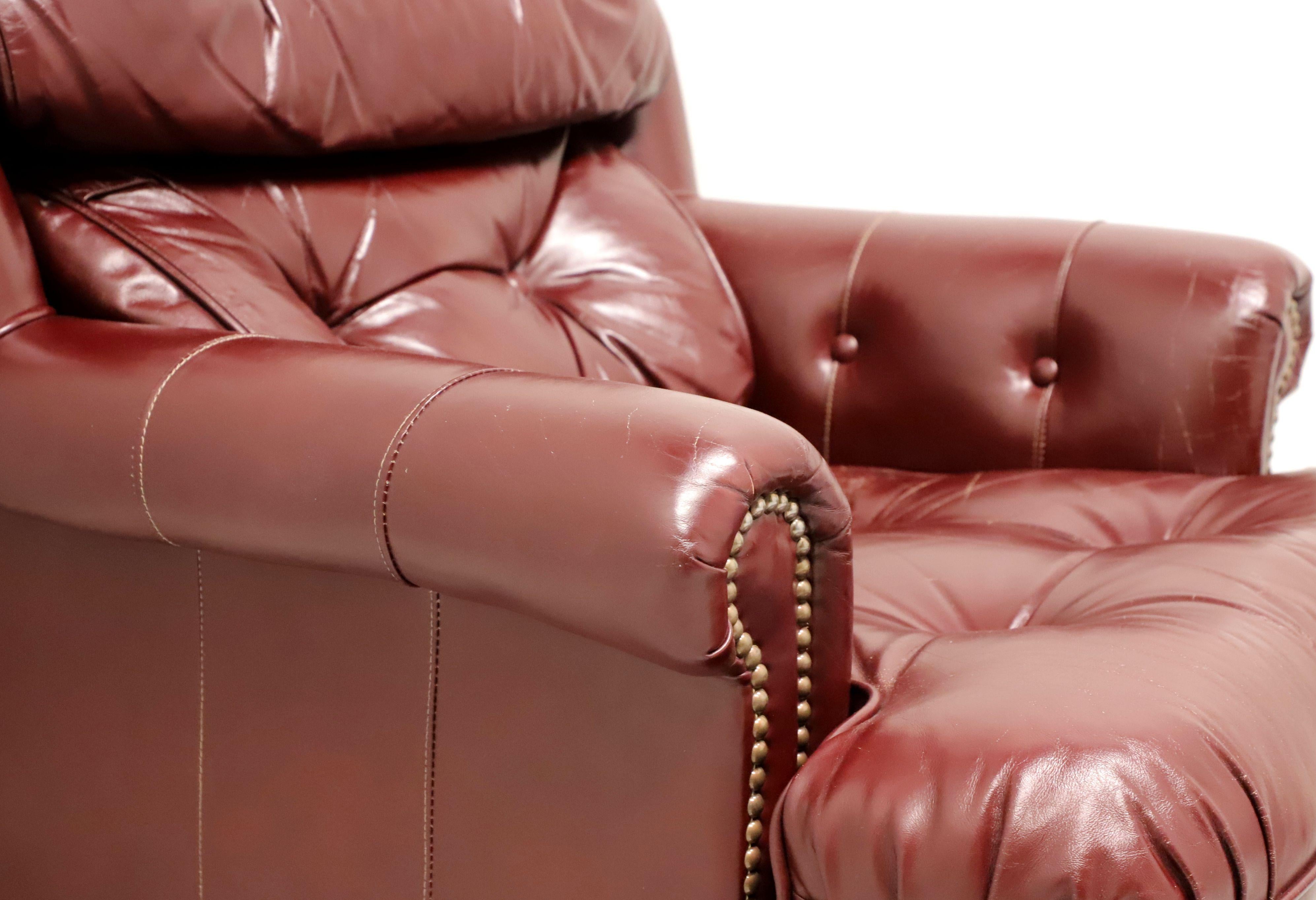 20th Century CLASSIC LEATHER Top Grain Burgundy Leather Tufted Lounge Armchair with Ottoman