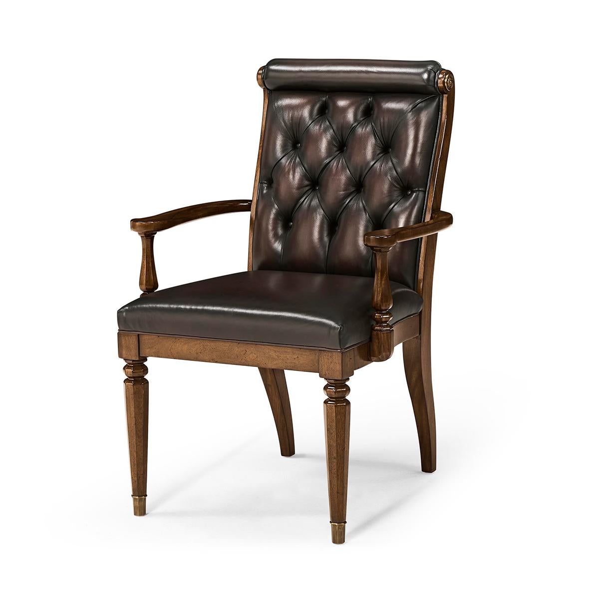 Classic Leather Tufted Dining Armchairs For Sale 4