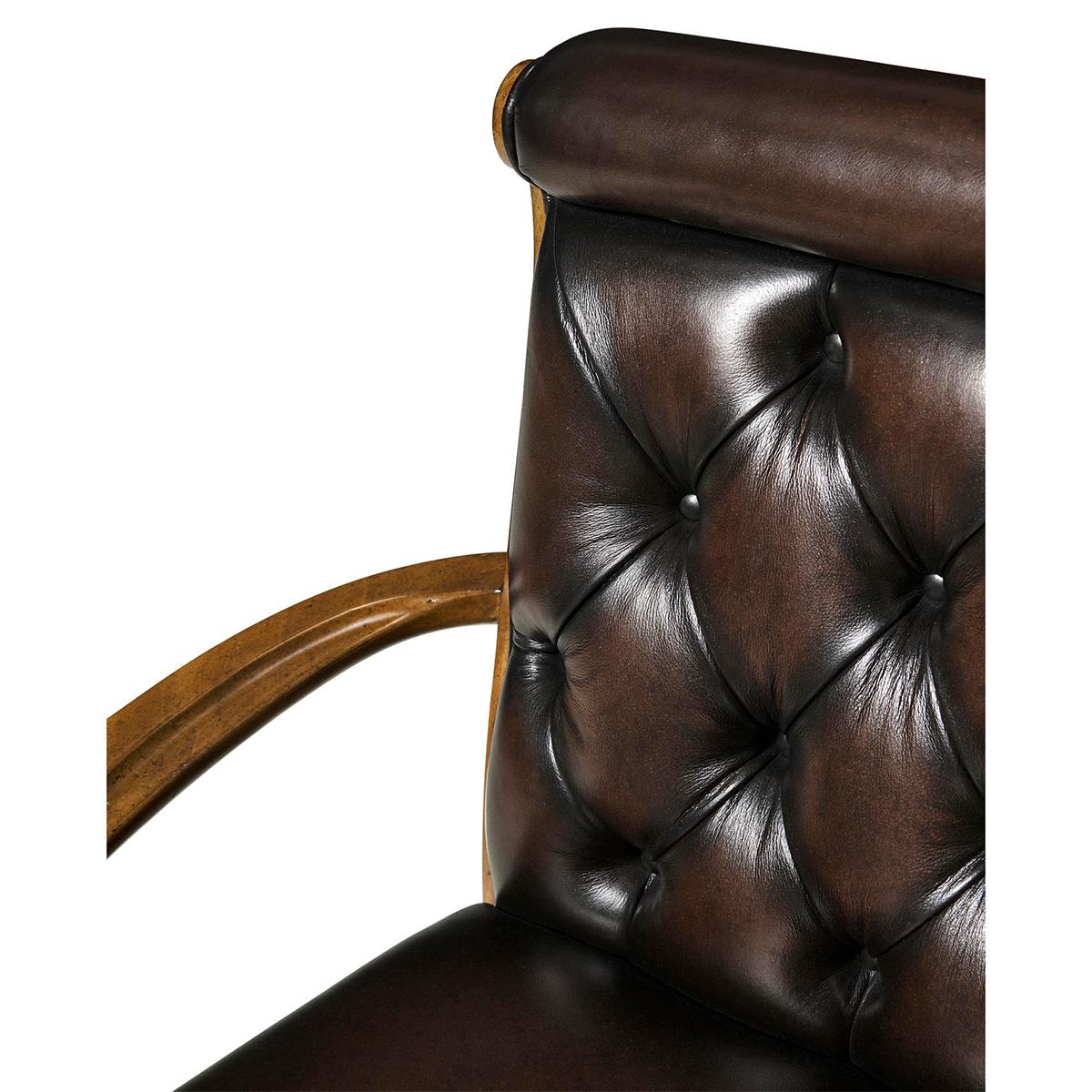 Classic Leather Tufted Dining Armchairs For Sale 6
