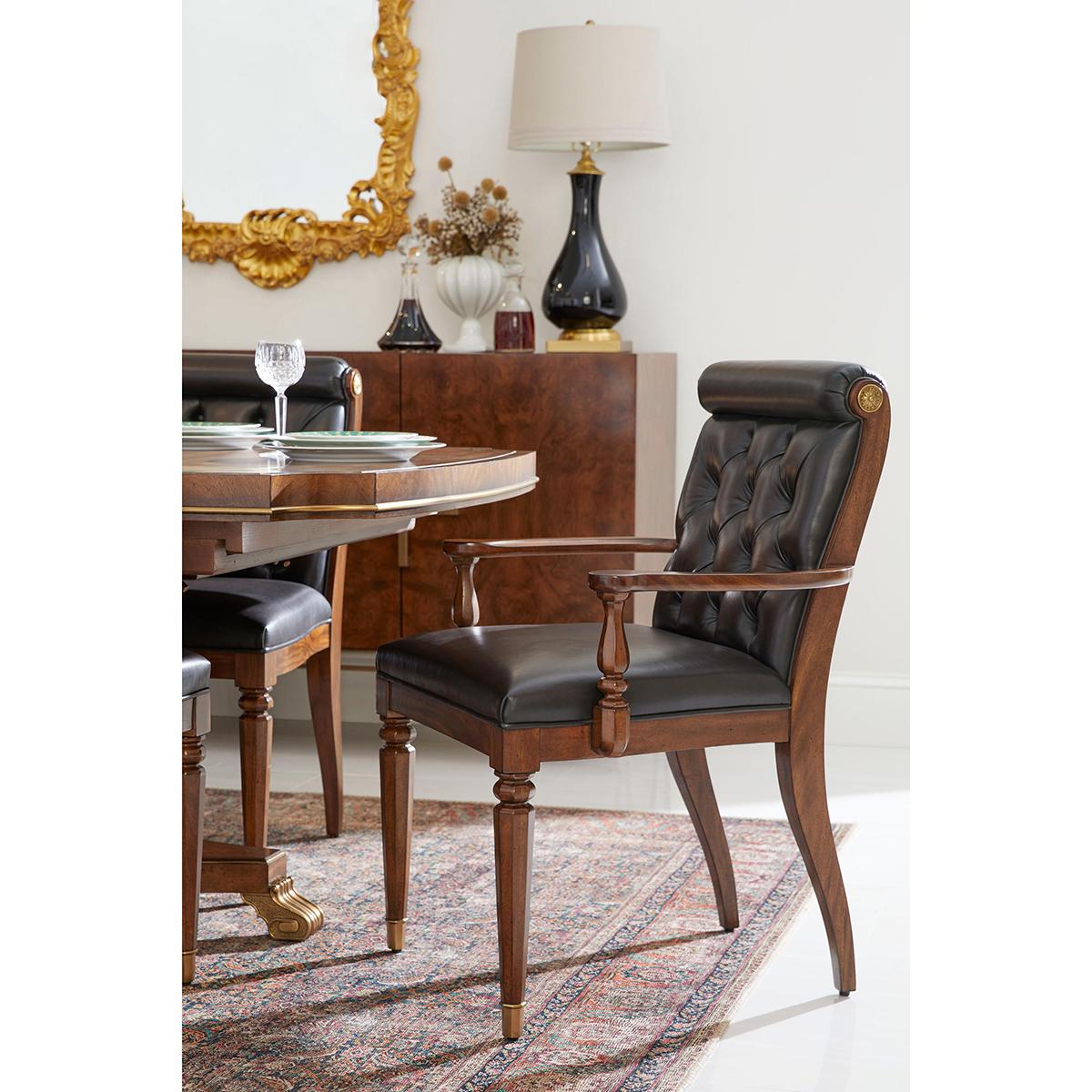 Classic Leather Tufted Dining Armchairs For Sale 1