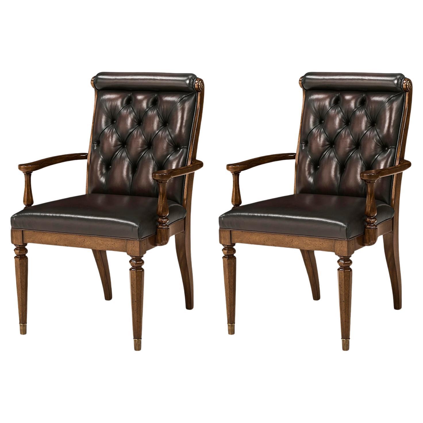 Classic Leather Tufted Dining Armchairs