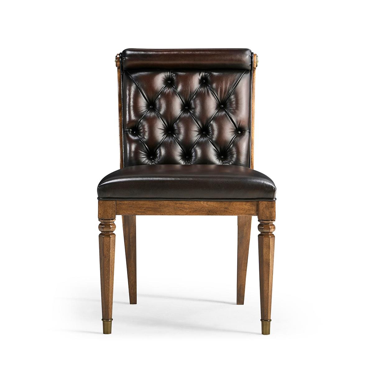This chair is masterfully crafted from the finest materials, featuring hand-glazed antique leather upholstery that brings a vintage charm and a deep sense of history to any room.

The chair has a durable mahogany frame, soft foam cushioning, and