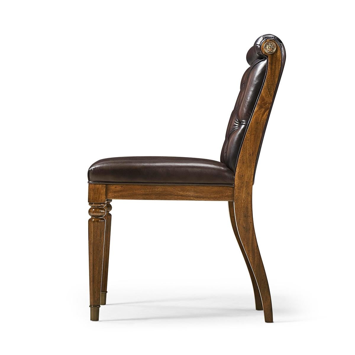 Regency Classic Leather Tufted Dining Chair For Sale