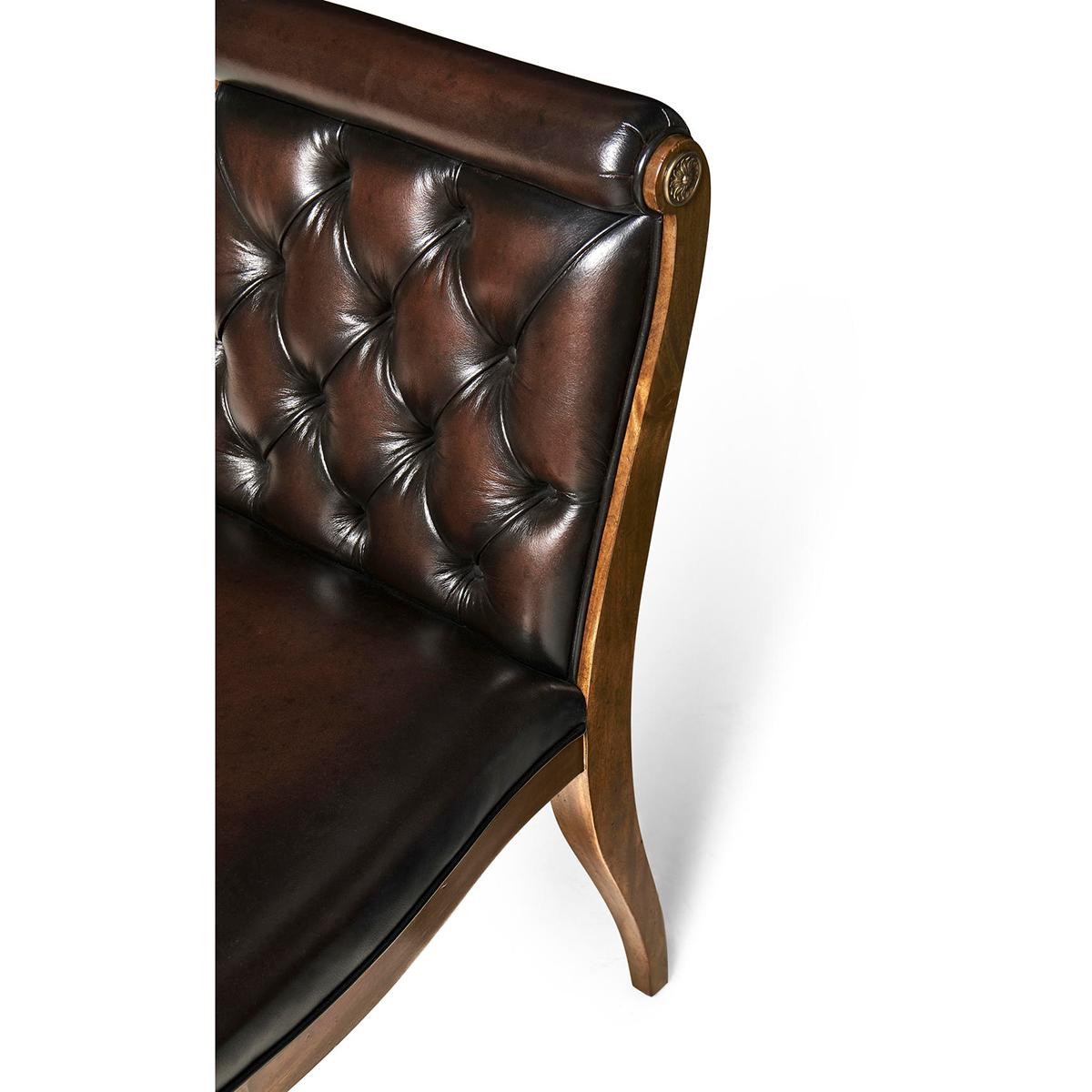 Contemporary Classic Leather Tufted Dining Chair For Sale