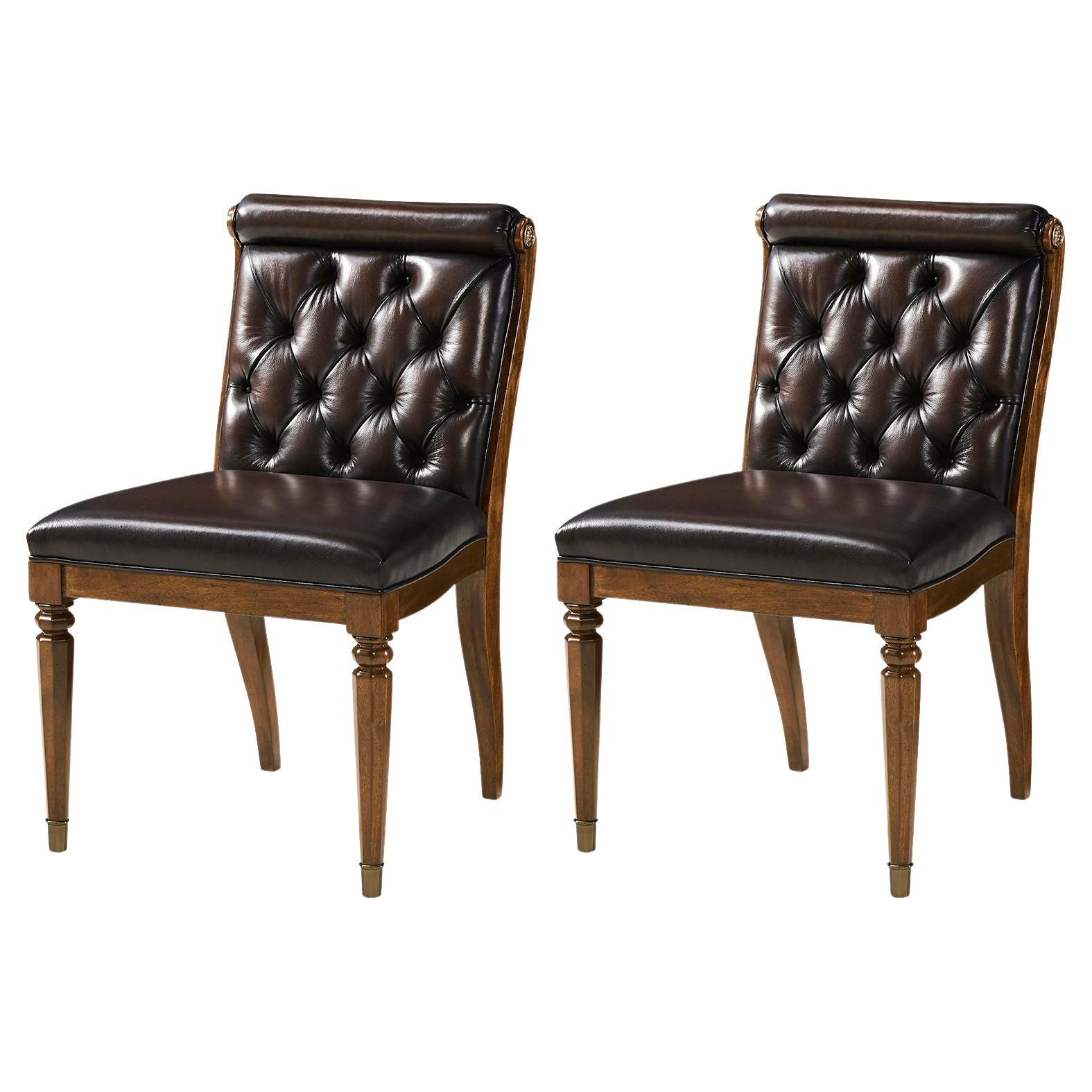 Classic Leather Tufted Dining Chair For Sale