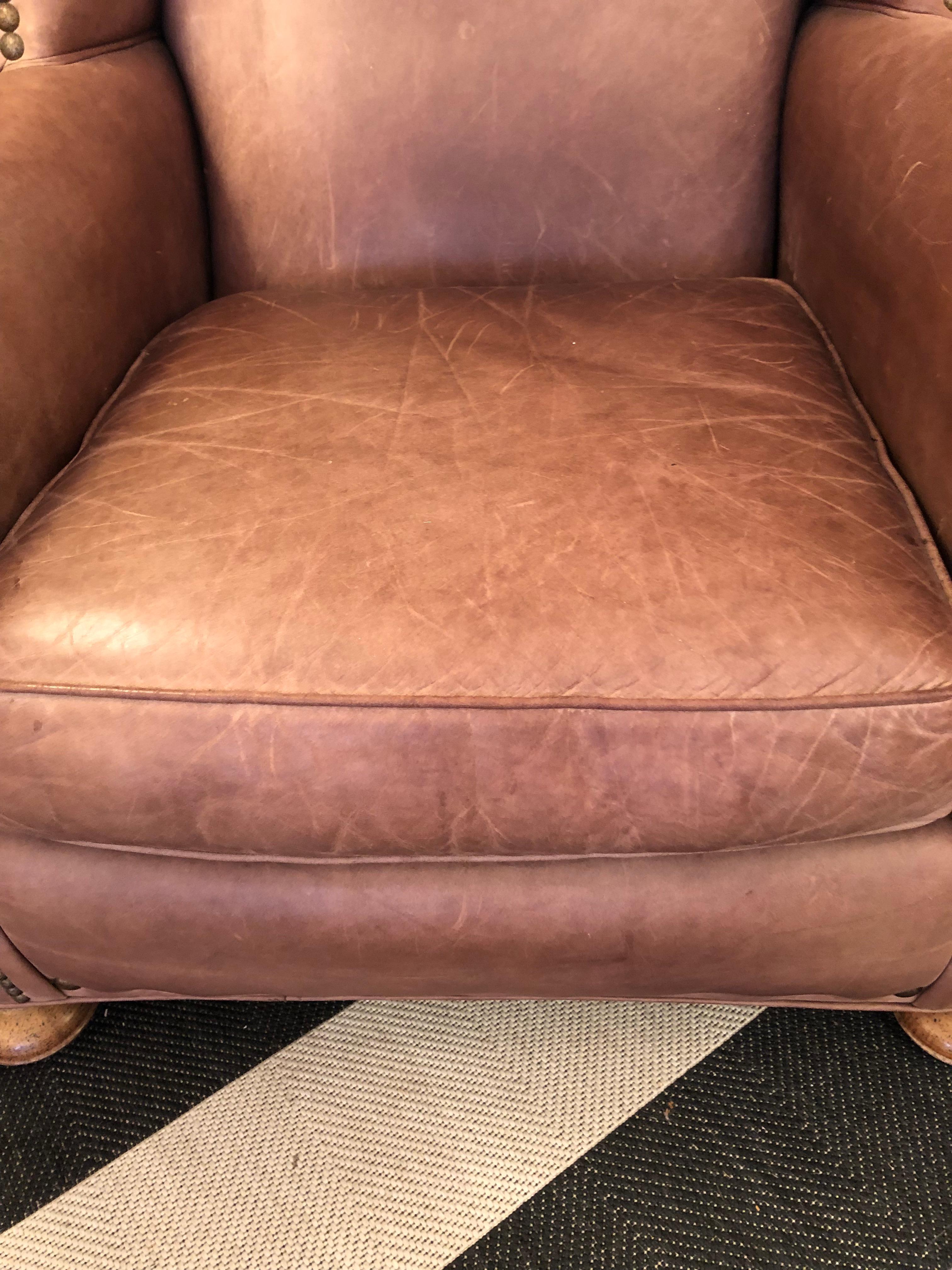 Classic Lee Industries Brown Leather Club Chair For Sale 7