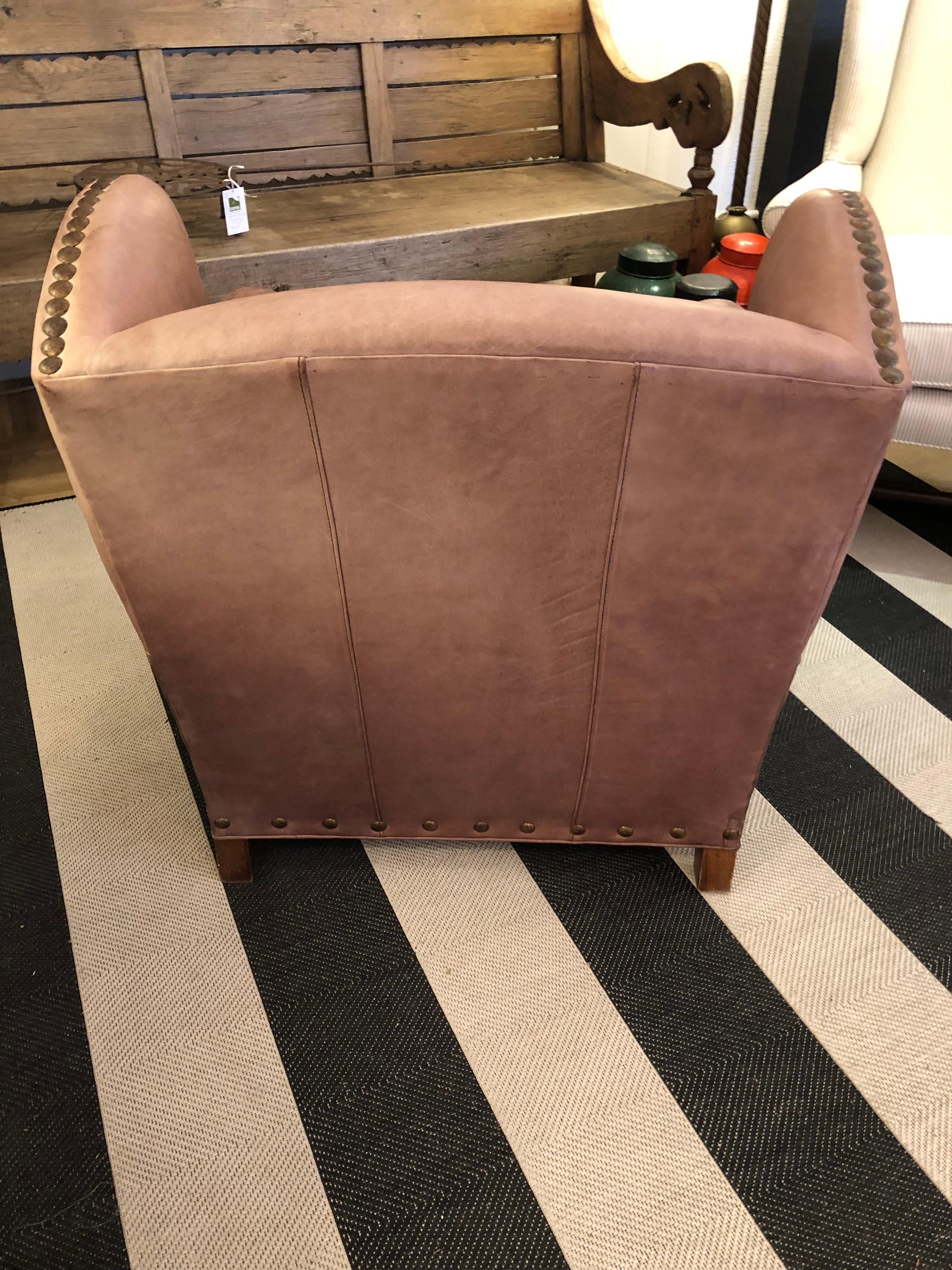 Classic Lee Industries Brown Leather Club Chair In Good Condition For Sale In Hopewell, NJ