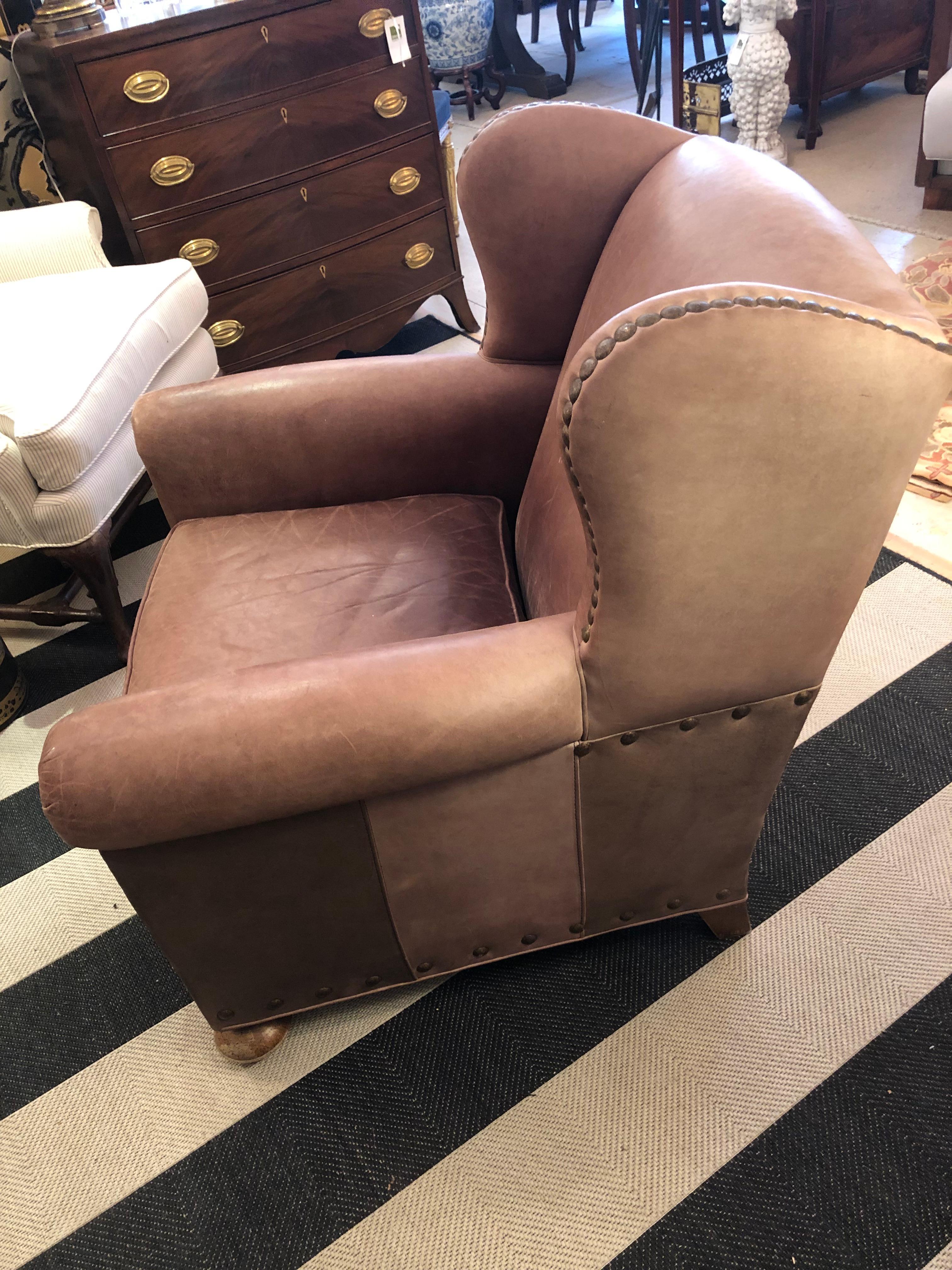 Classic Lee Industries Brown Leather Club Chair For Sale 1