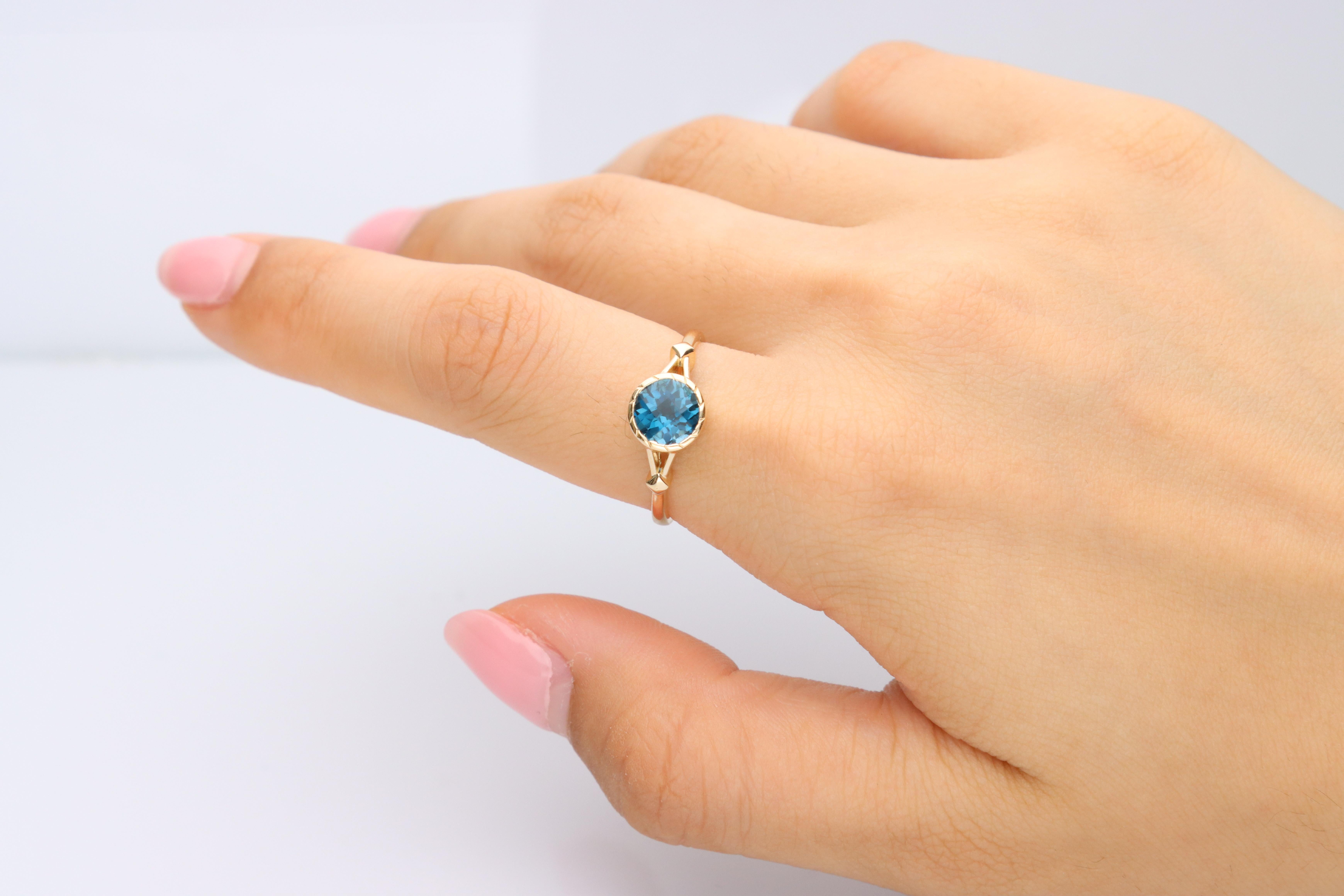 Stunning, timeless and classy eternity Unique Ring. Decorate yourself in luxury with this Gin & Grace Ring. The 14K Yellow Gold jewelry boasts with Round London Blue Topaz (1 pcs) 1.53 carat stones for a lovely design. This Ring is weight 1.93
