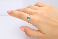 Classic London Blue Topaz 14k Yellow Gold Ring For Women/Girls