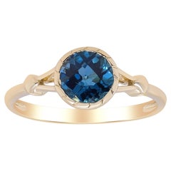 Vintage Classic London Blue Topaz with Diamond 14k Yellow Gold Ring For Women/Girls