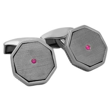 Classic London Eye Cufflinks with Ruby in Black Rhodium Sterling Silver For Sale