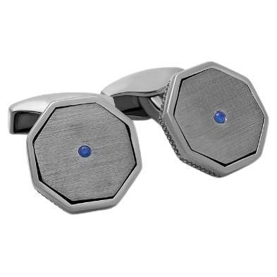 Classic London Eye Cufflinks with Sapphire in Black Rhodium Sterling Silver For Sale