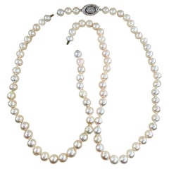 Klassische lange 26 3/4" Diamant Cabrio 7mm Akoya Zuchtperle 14KWG Halskette