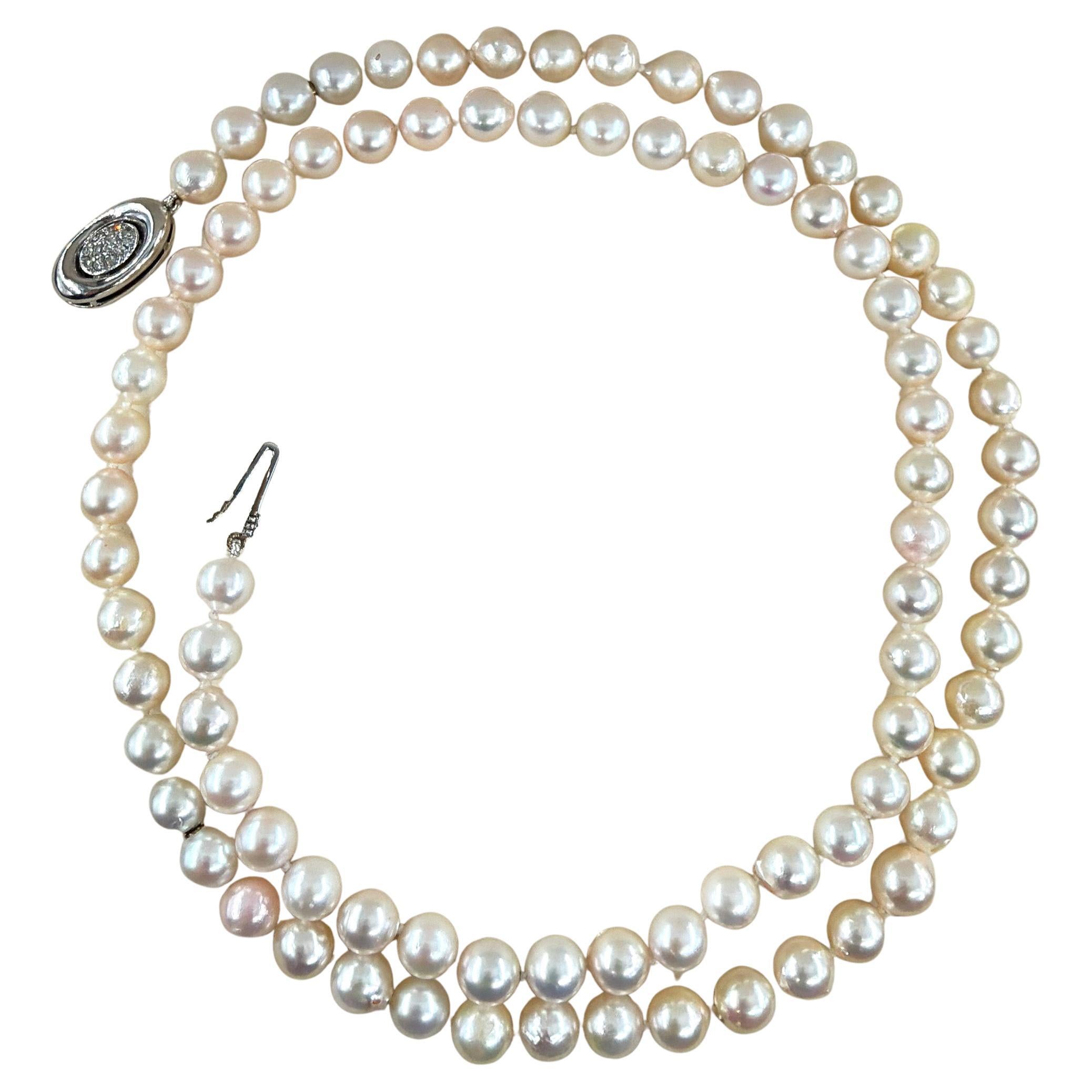 Collana classica lunga 26 3/4" con diamanti convertibili e perle coltivate Akoya da 7 mm 14KWG