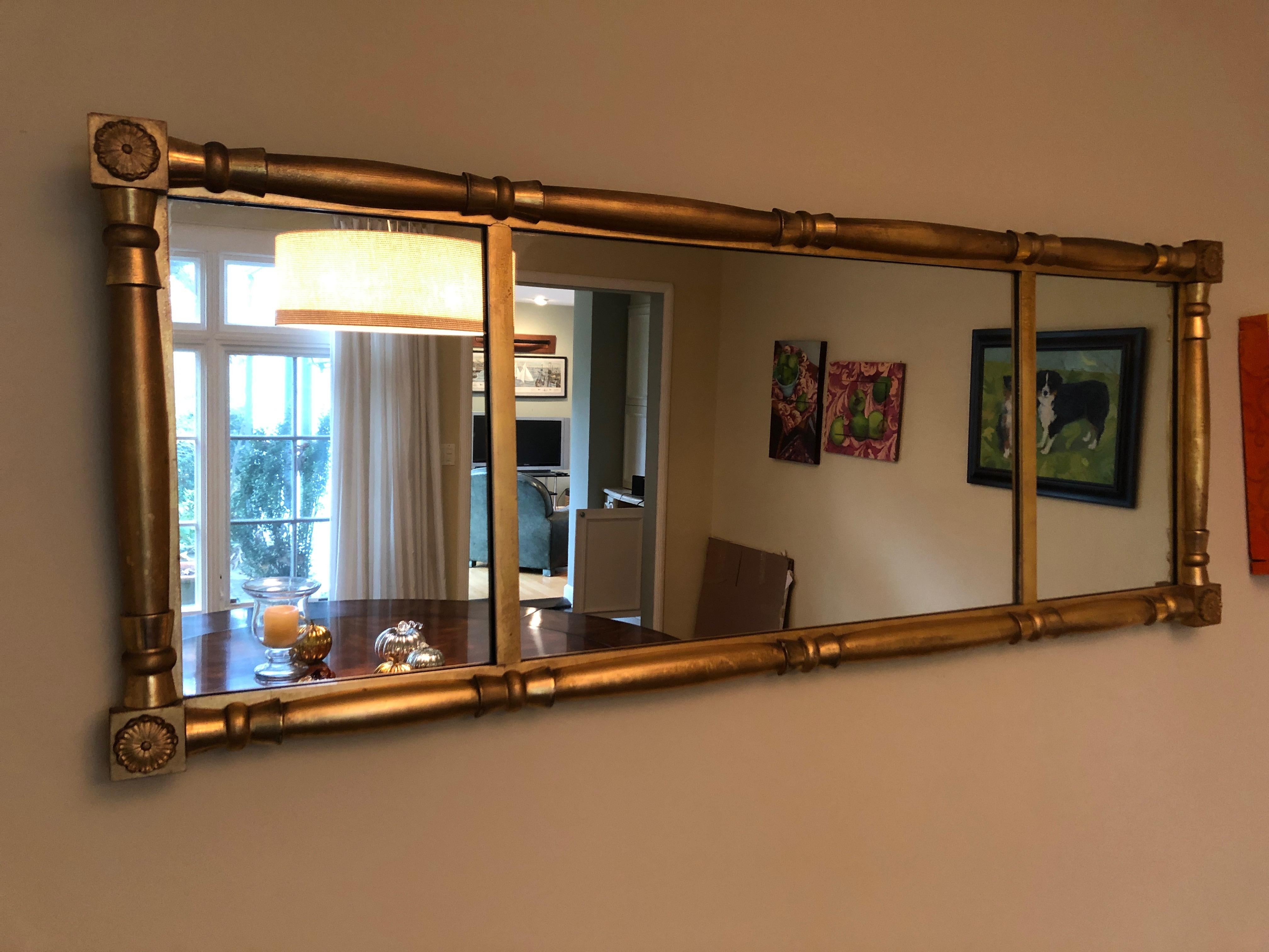 Classic Long Horizontal Giltwood Antique Mirror In Excellent Condition In Hopewell, NJ