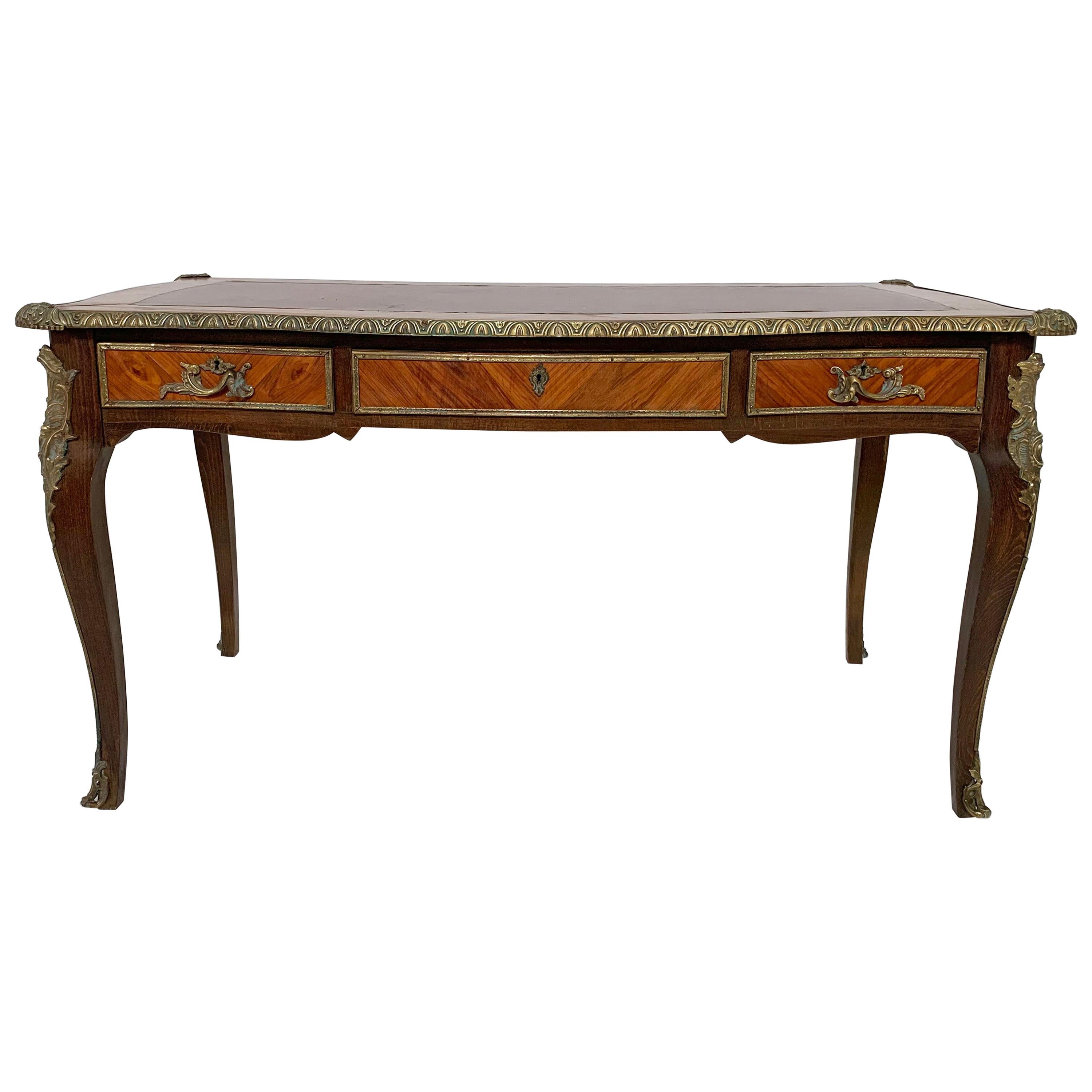 Classic Louis XV Style "Bureau Plat" Writing Desk with Brass Ormolu, circa 1950s