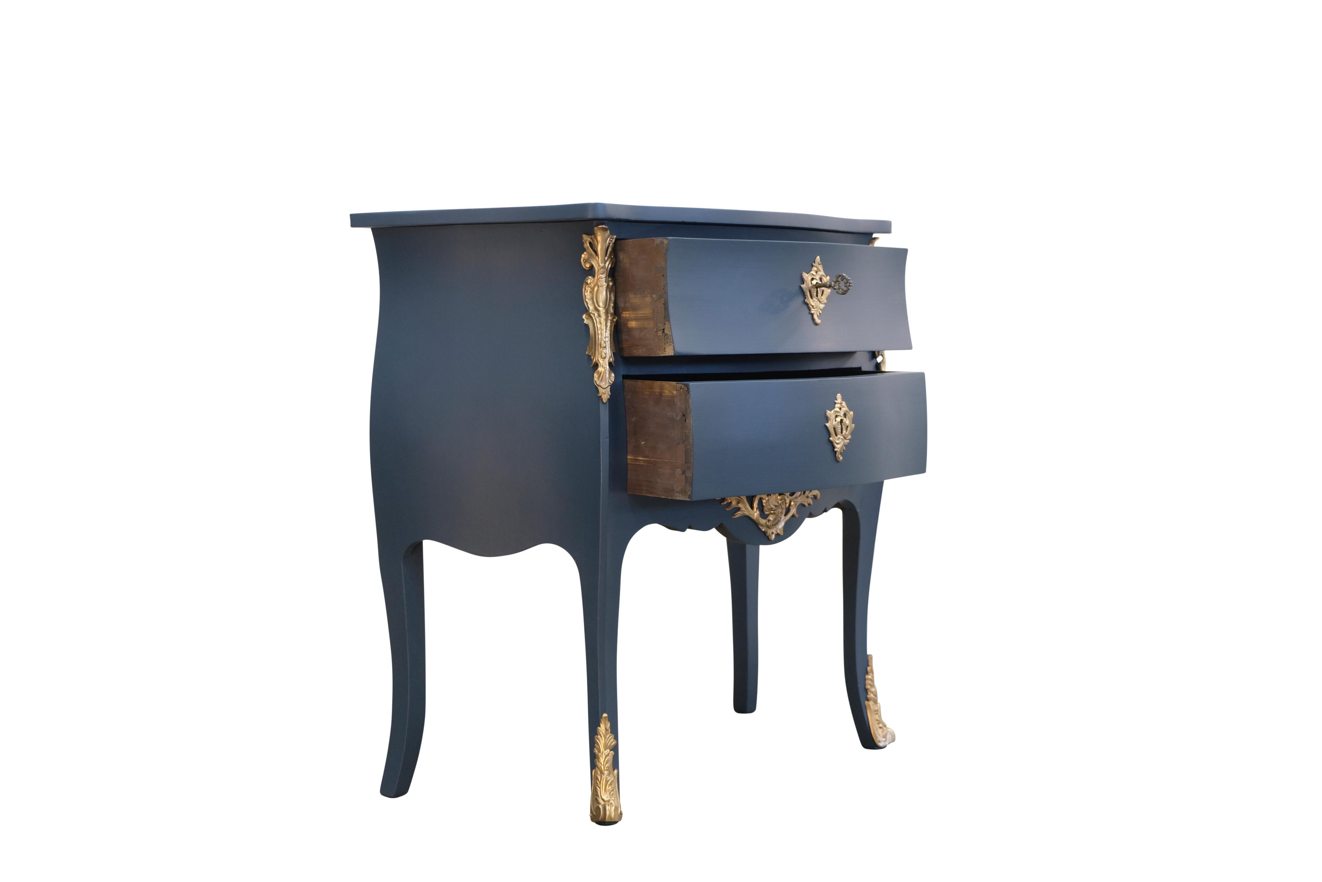 Gustavian Classic  Louis XV Style Midnight blue Chests with marble top  For Sale