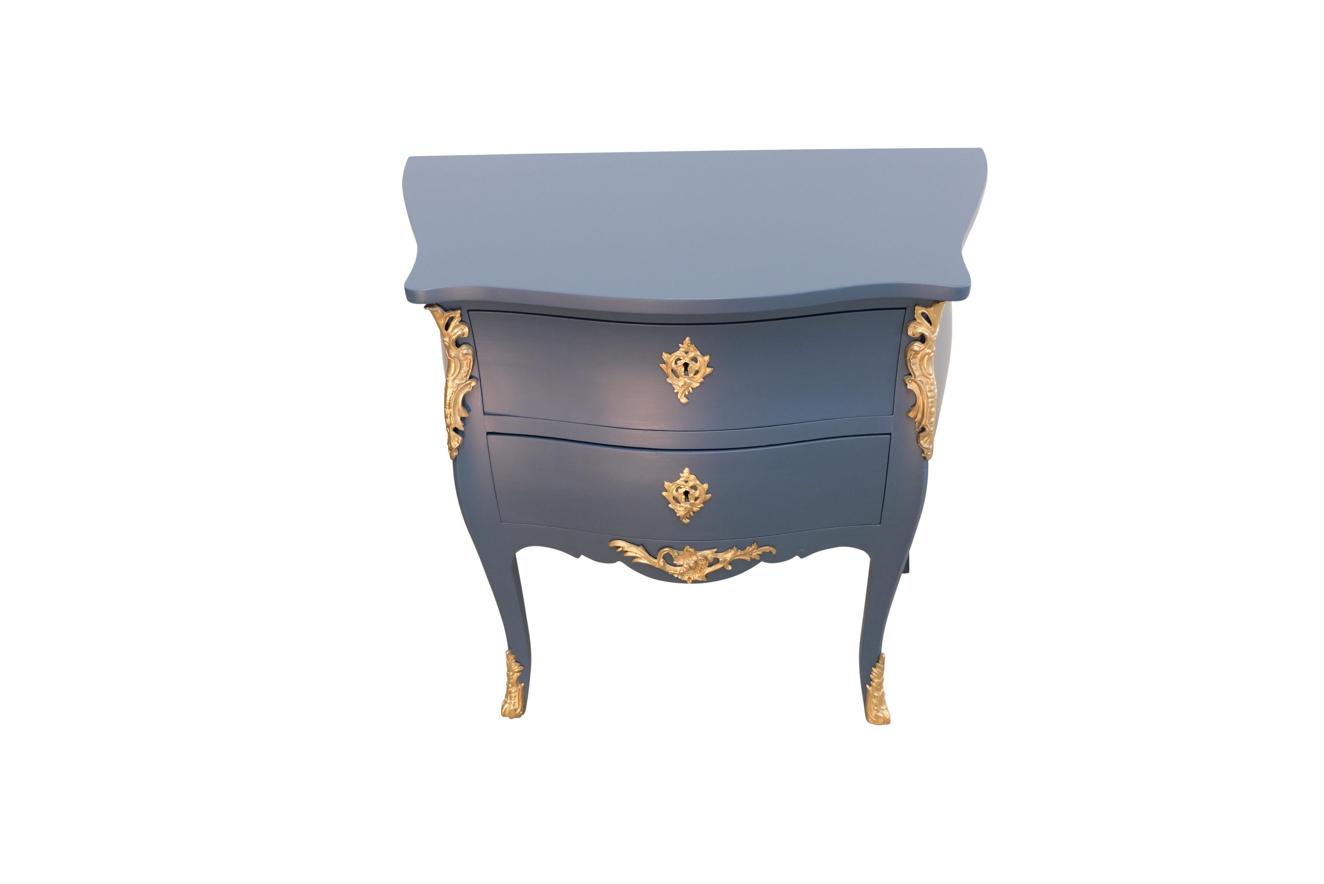 European Classic  Louis XV Style Midnight blue Chests with marble top  For Sale