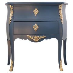 Classique  Coffres bleu nuit de style Louis XV avec plateau en marbre