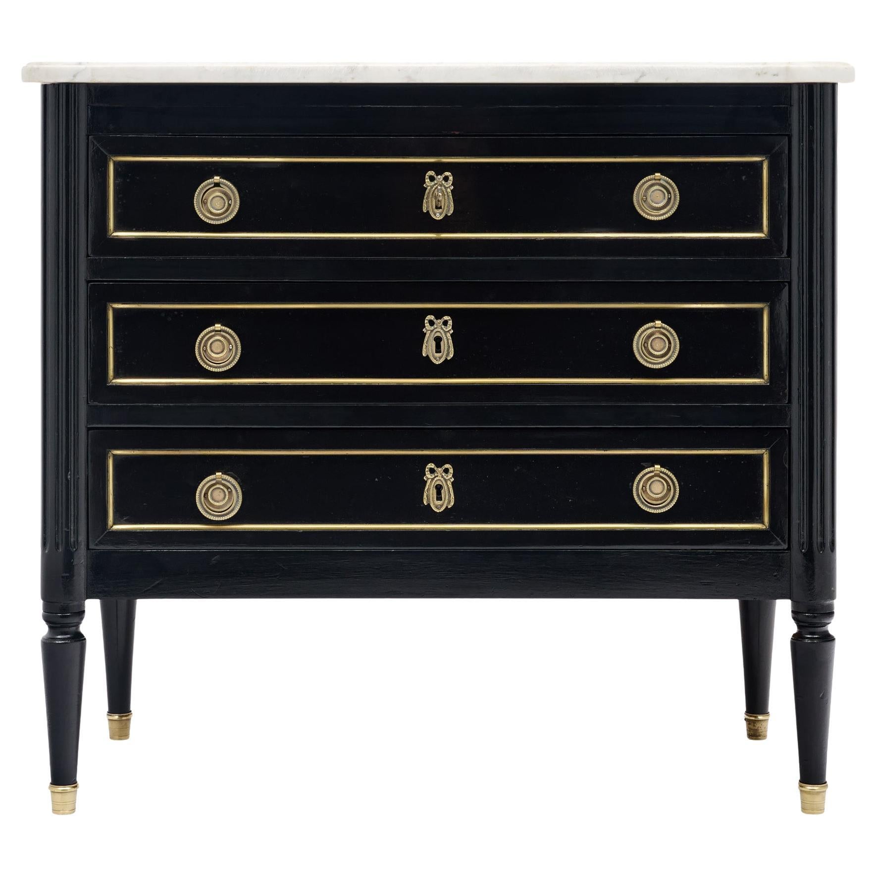 Classic Louis XVI Chest of Drawers, Ebonized Mahogany, French, 1920s