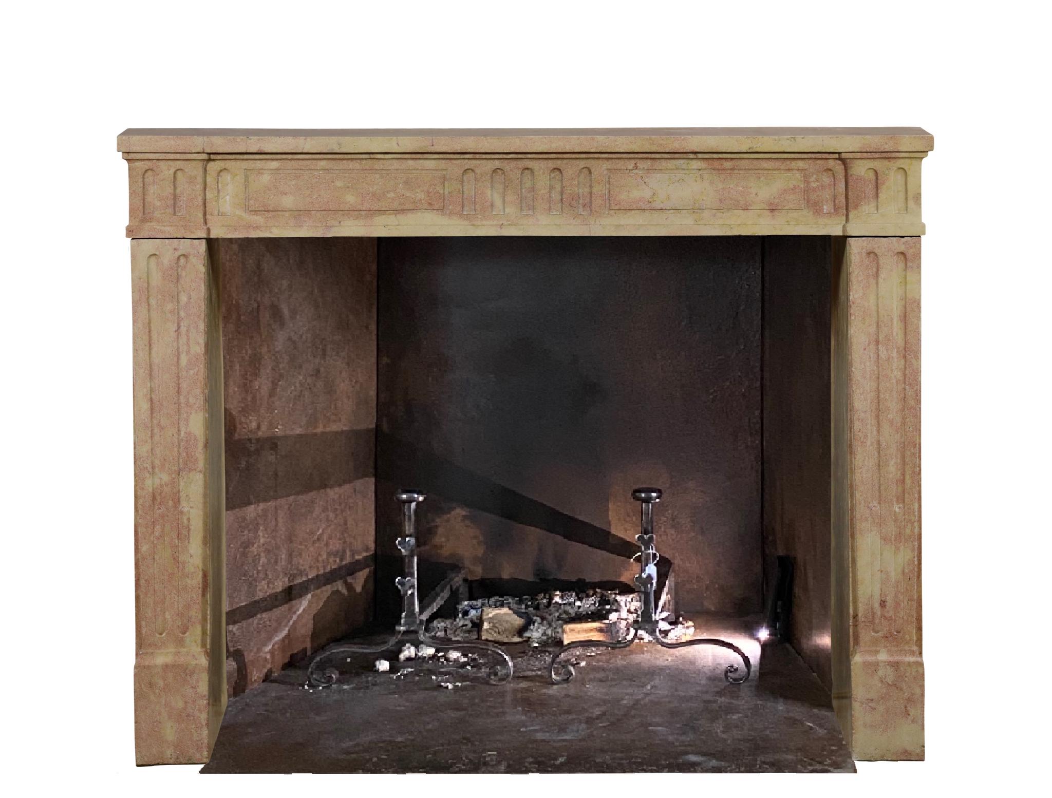 Classic Louis XVI French Bicolor Stone Fireplace From Dijon City Appartement In Excellent Condition For Sale In Beervelde, BE