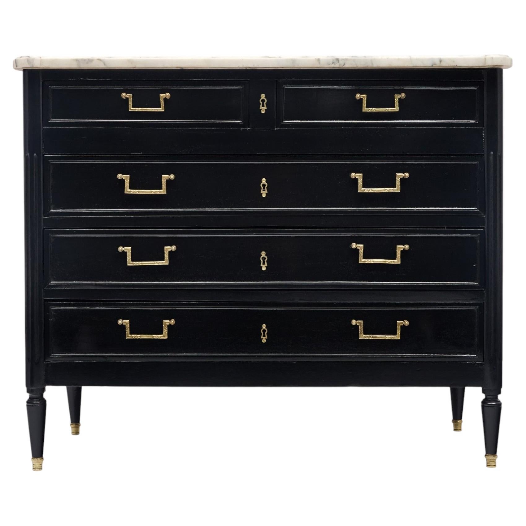 Classic Louis XVI Style Chest, Antique French, Ebonized, 1920s