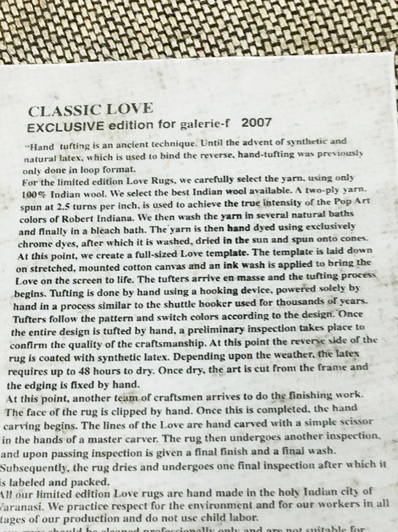 „Classic Love“ Wandteppich aus Wolle, exklusiv für die F-Galerie, 2007, # 15/10,000 im Zustand „Gut“ im Angebot in Delft, NL